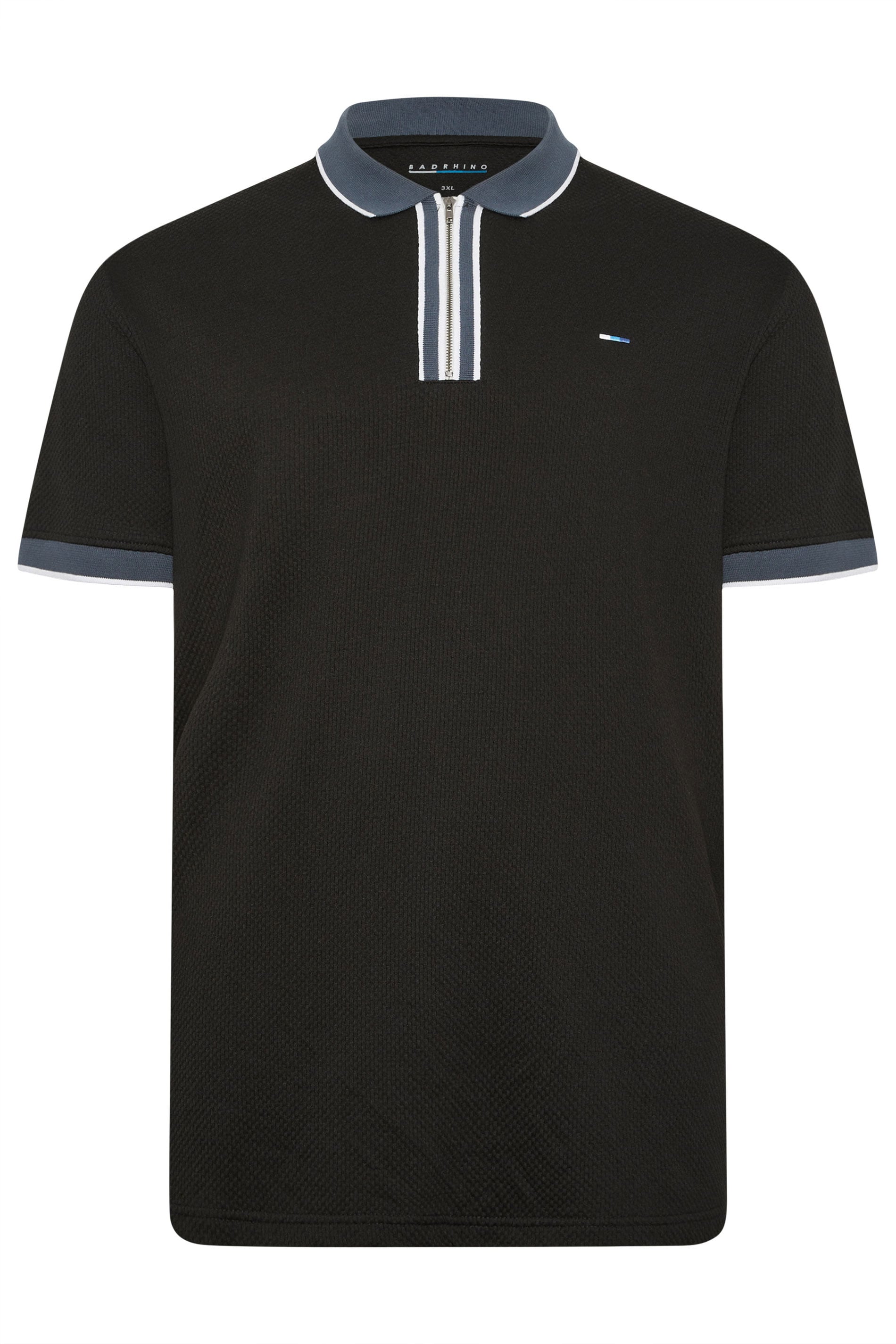 BadRhino Big & Tall Navy Blue Waffle Texture Zip Polo Shirt | BadRhino 6