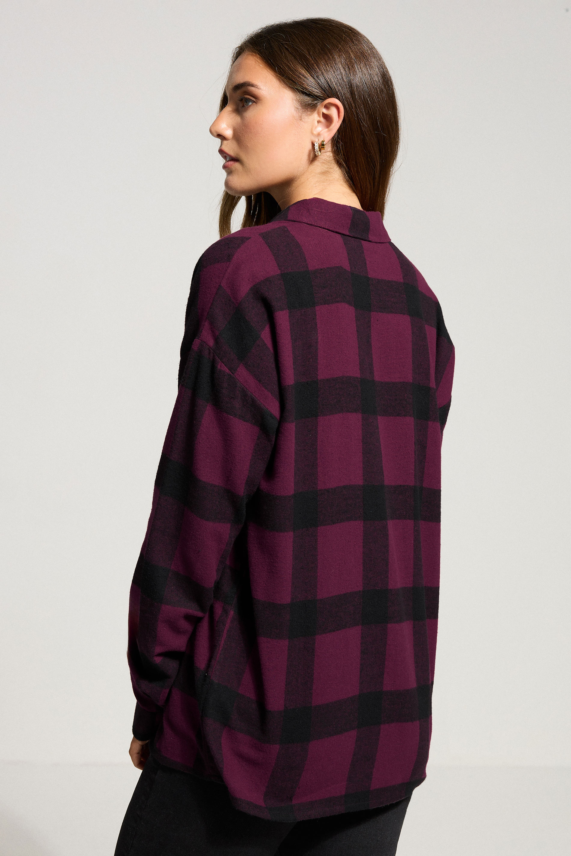 LTS Tall Burgundy Red Cotton Check Oversized Shirt | Long Tall Sally 3