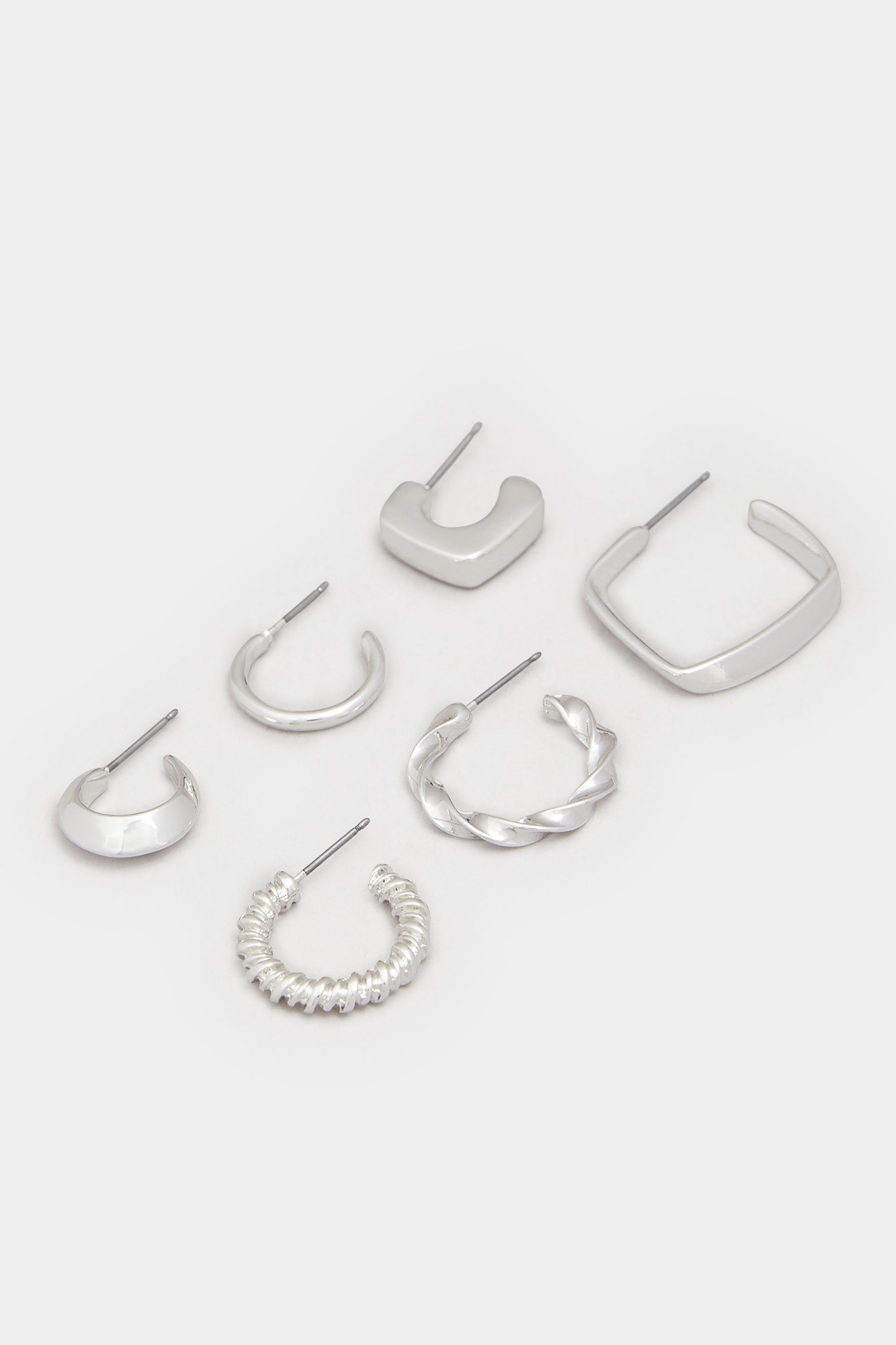 6 PACK Silver Tone Hoop Earring Set | Yours Clothing 4
