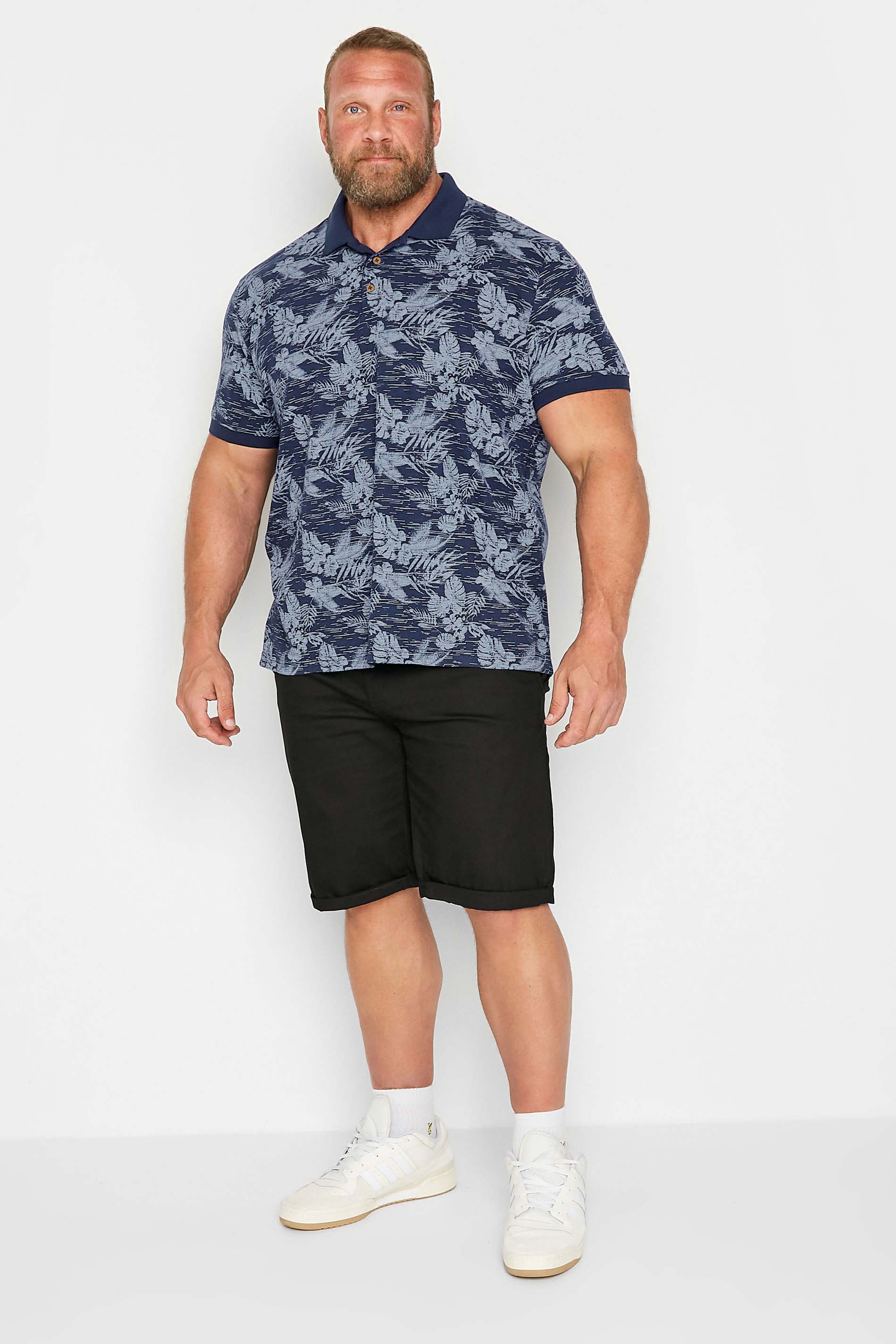 BadRhino Big & Tall Blue Leaf Print Polo Shirt | BadRhino 2