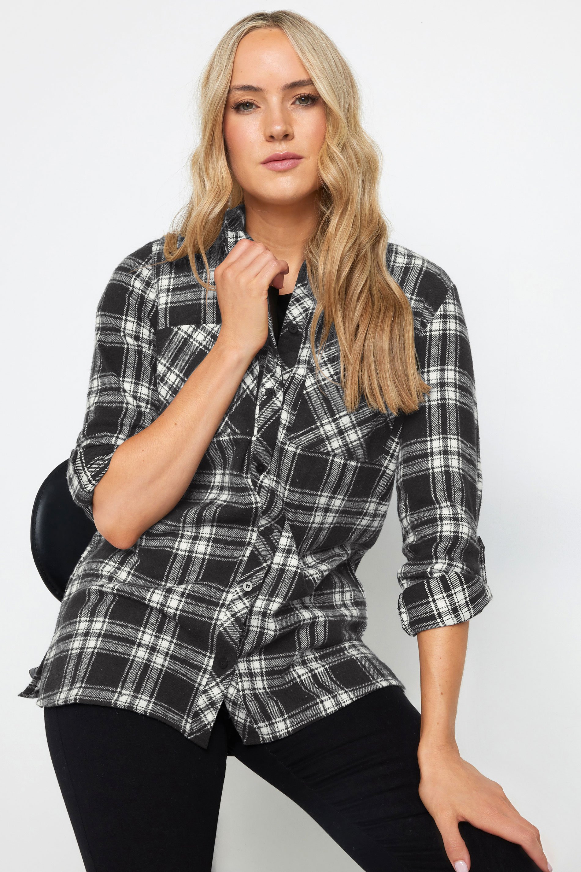 LTS Tall Black Check Rolled Sleeve Shirt | Long Tall Sally 1