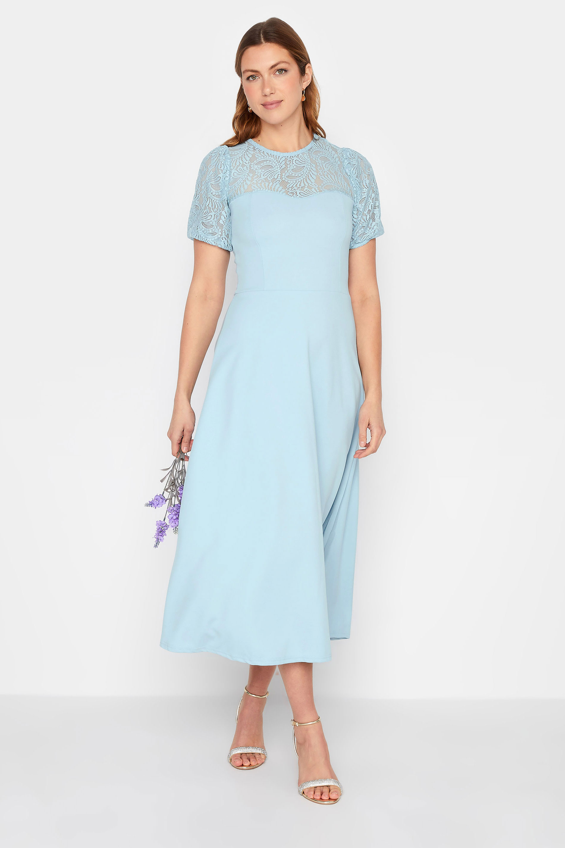 LTS Tall Women's Light Blue Lace Midi Dress | Long Tall Sally  1
