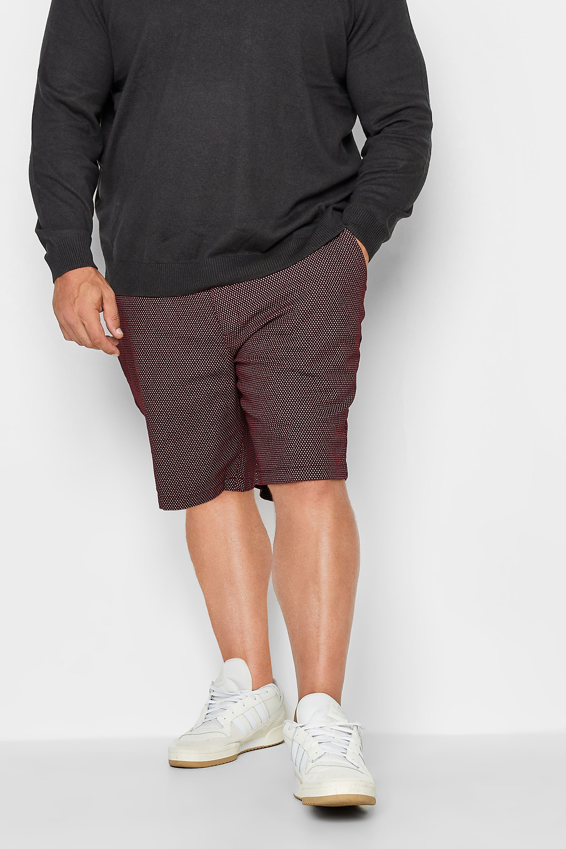 BadRhino Big & Tall Burgundy Red Geometric Print Stretch Chino Shorts | BadRhino 1