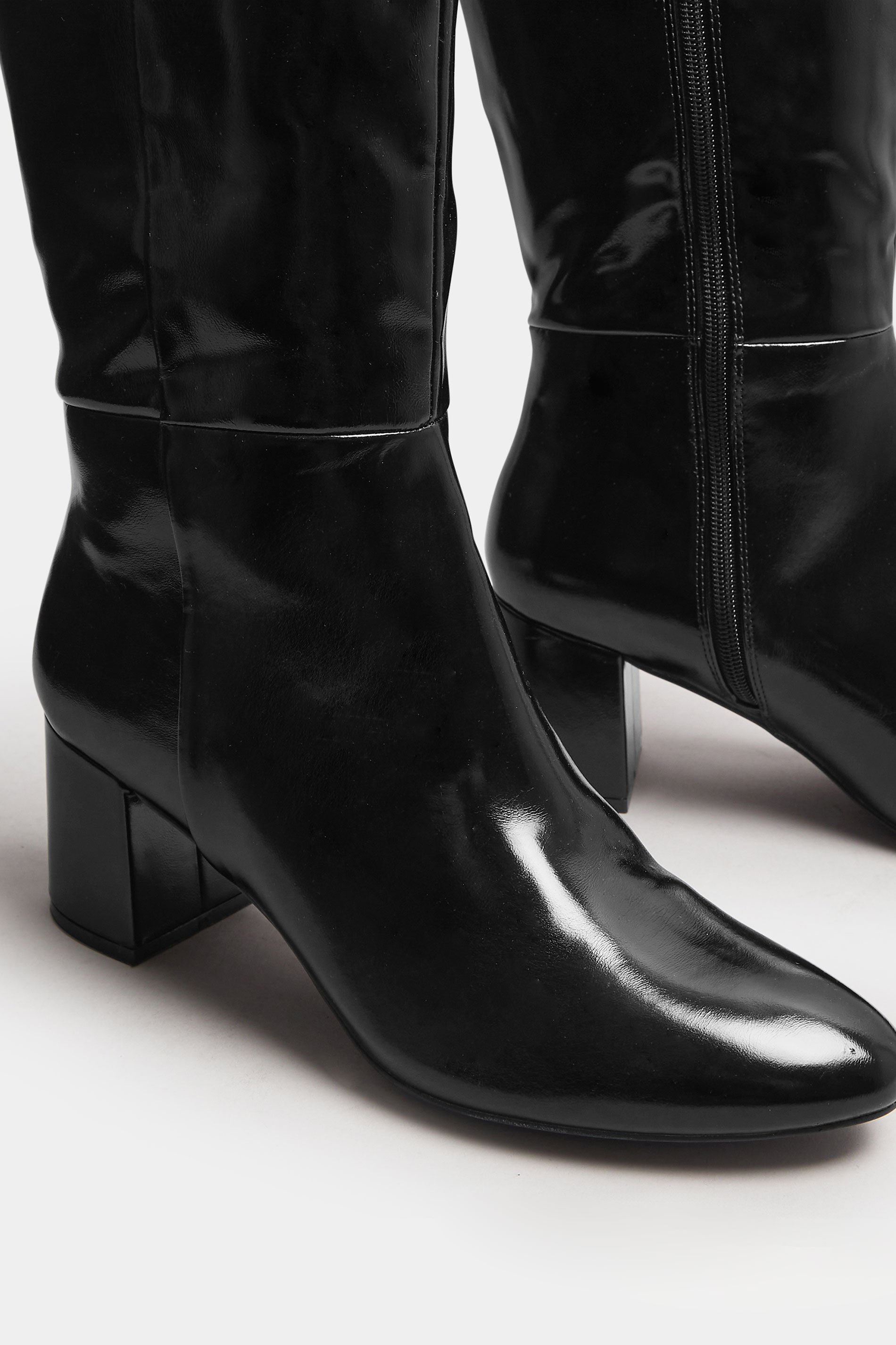 LTS Black Patent Knee High Block Boots In Standard Fit | Long Tall Sally 6