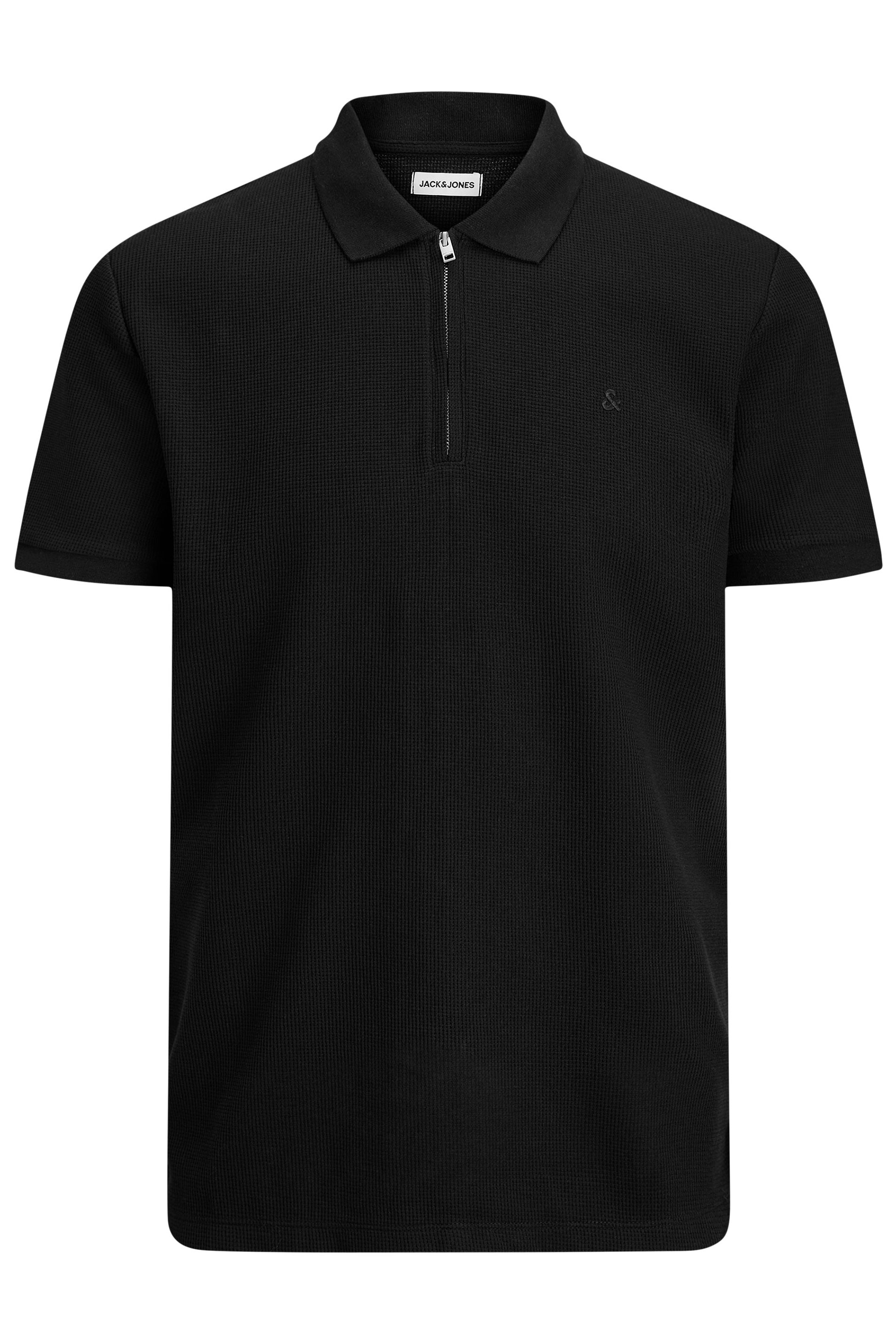 JACK & JONES Big & Tall Black Zip Neck Polo Shirt | BadRhino 3
