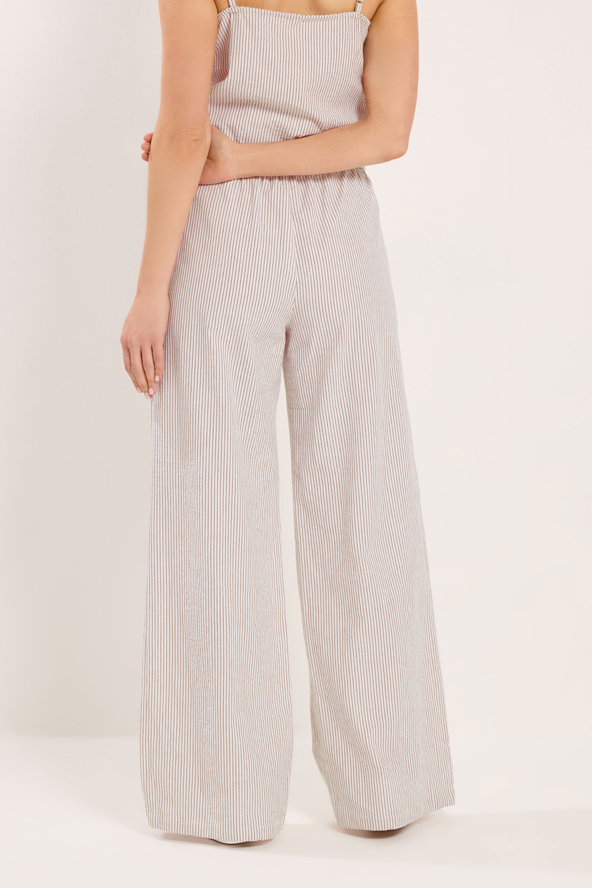 LTS Tall Women's Camel Brown Stripe Cotton Wide Leg Trousers | Long Tall Sally 4