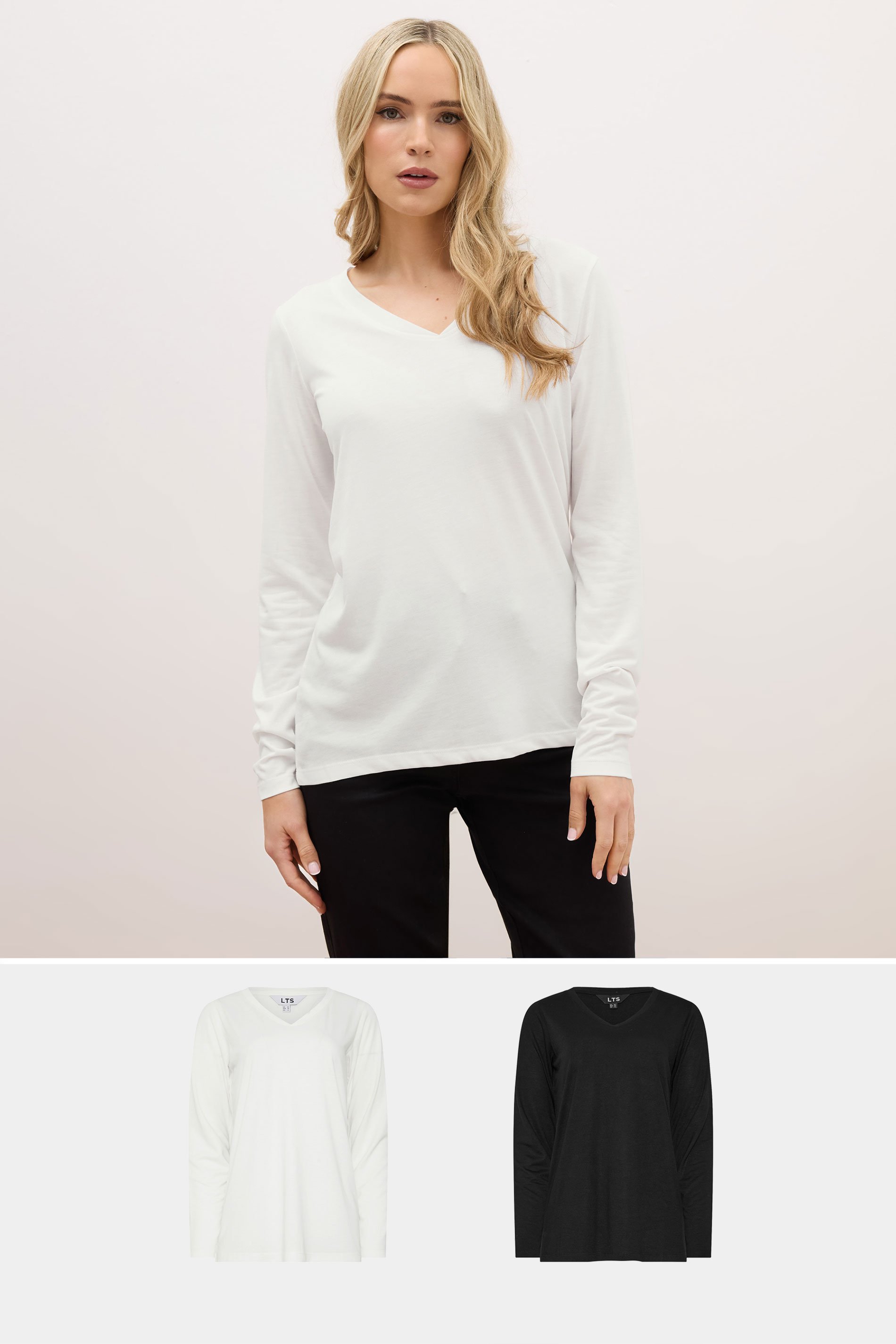 LTS PREMIUM Tall 2 PACK White & Black V-Neck Tops | Long Tall Sally 1