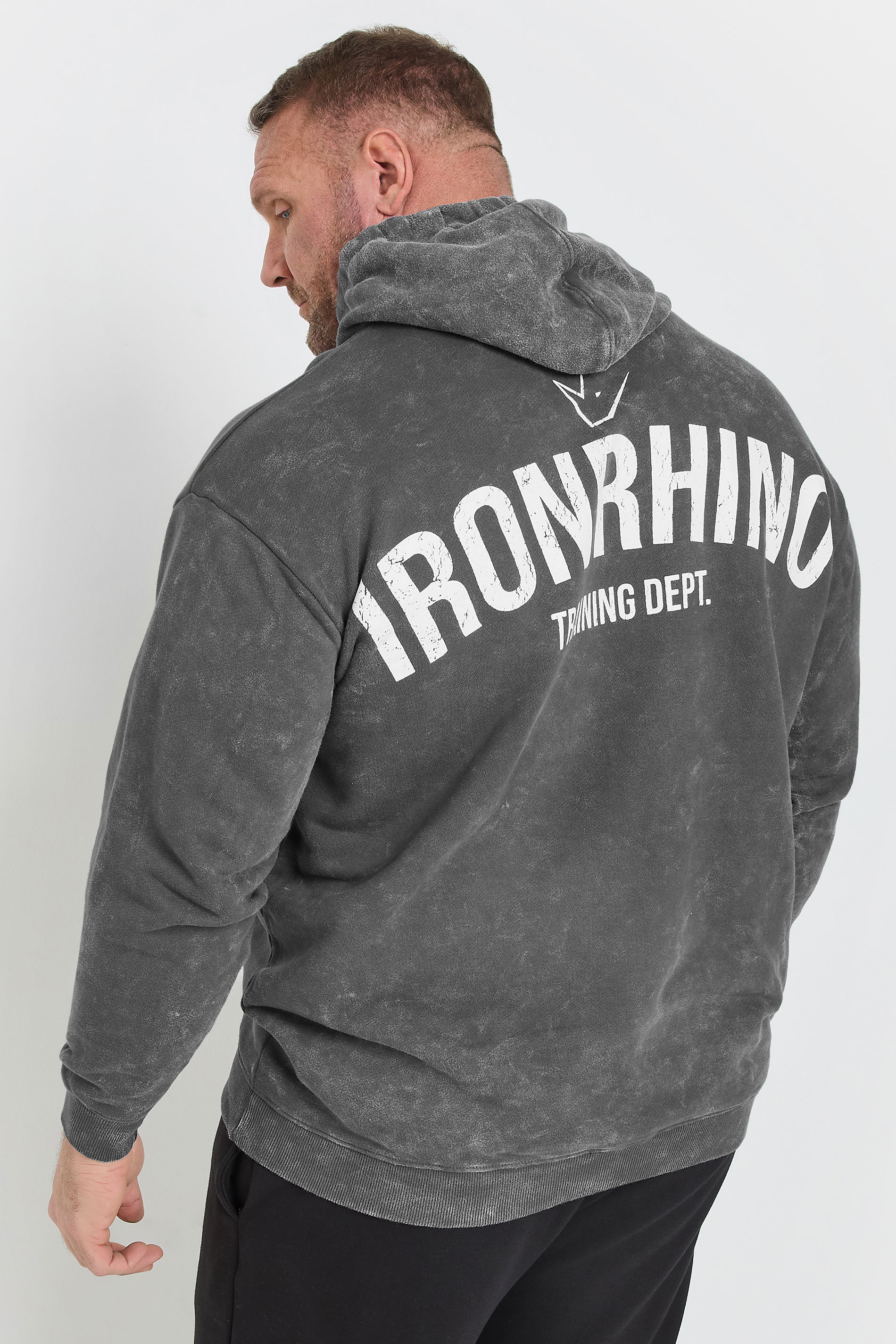 IronRhino Big & Tall Grey 'Training Dept' Acid Wash Hoodie | BadRhino 3