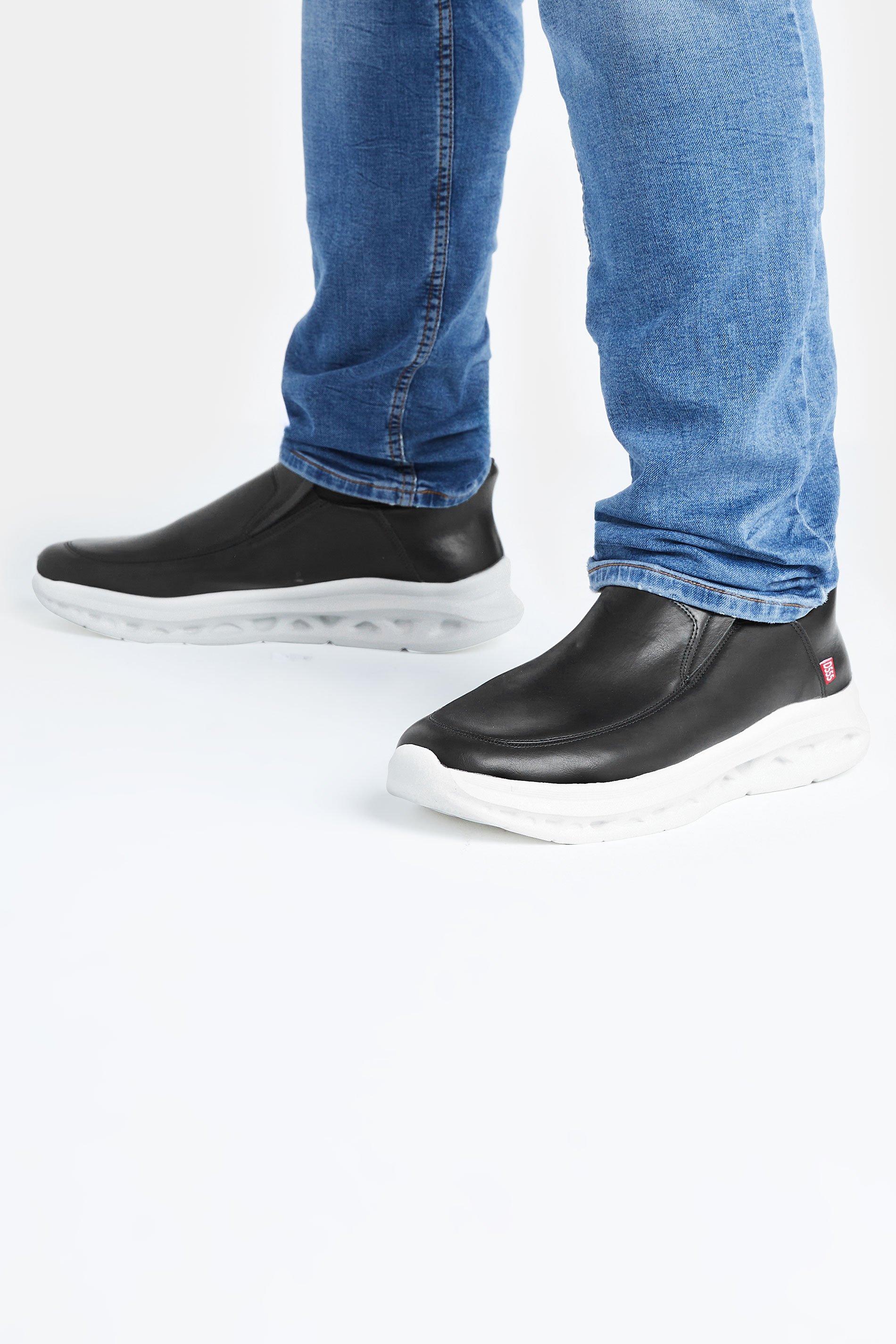 D555 Black Faux Leather Slip On Shoes | BadRhino 1