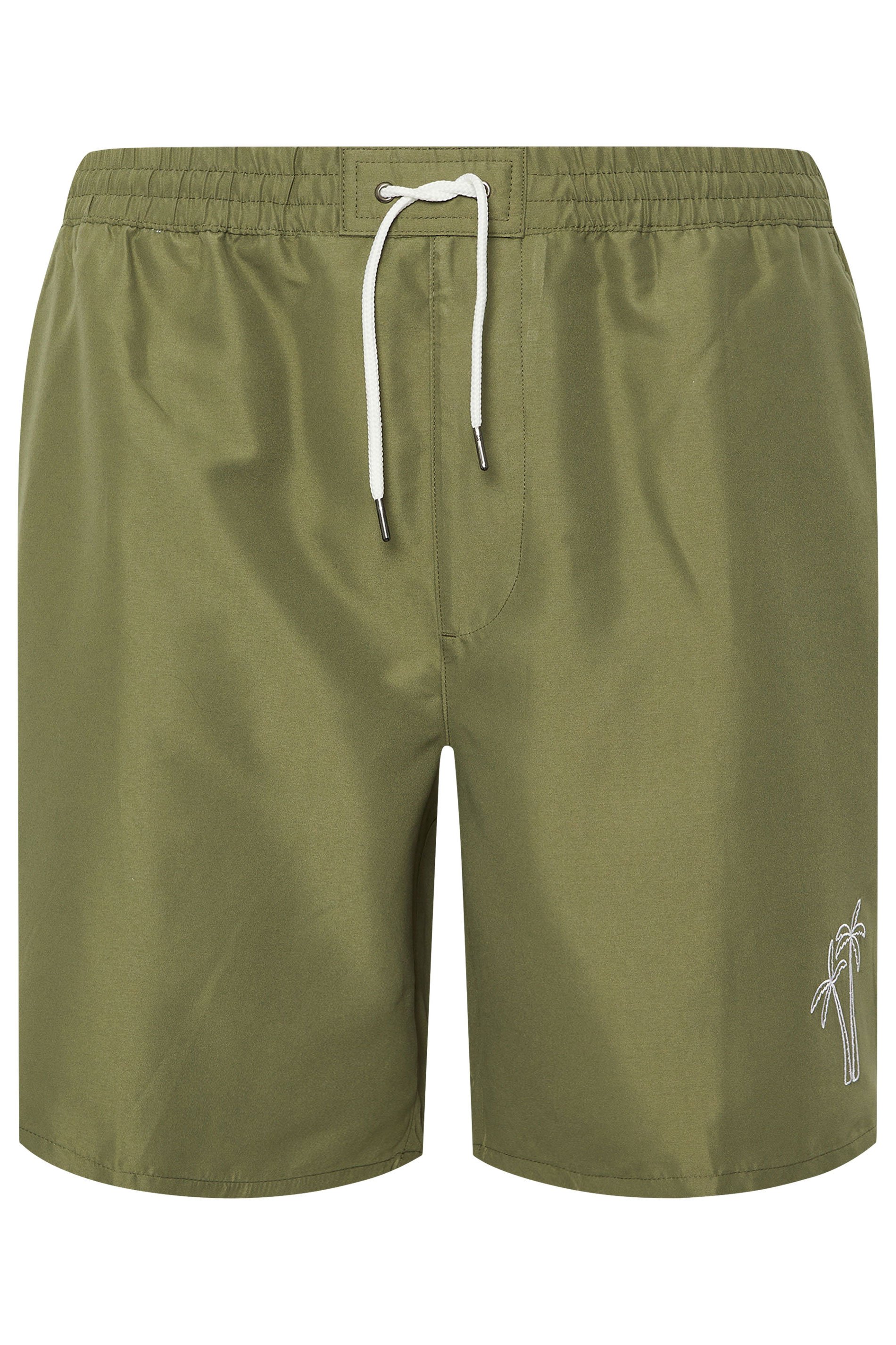 BadRhino Big & Tall Khaki Green Palm Embroidered Swim Shorts |  BadRhino 7