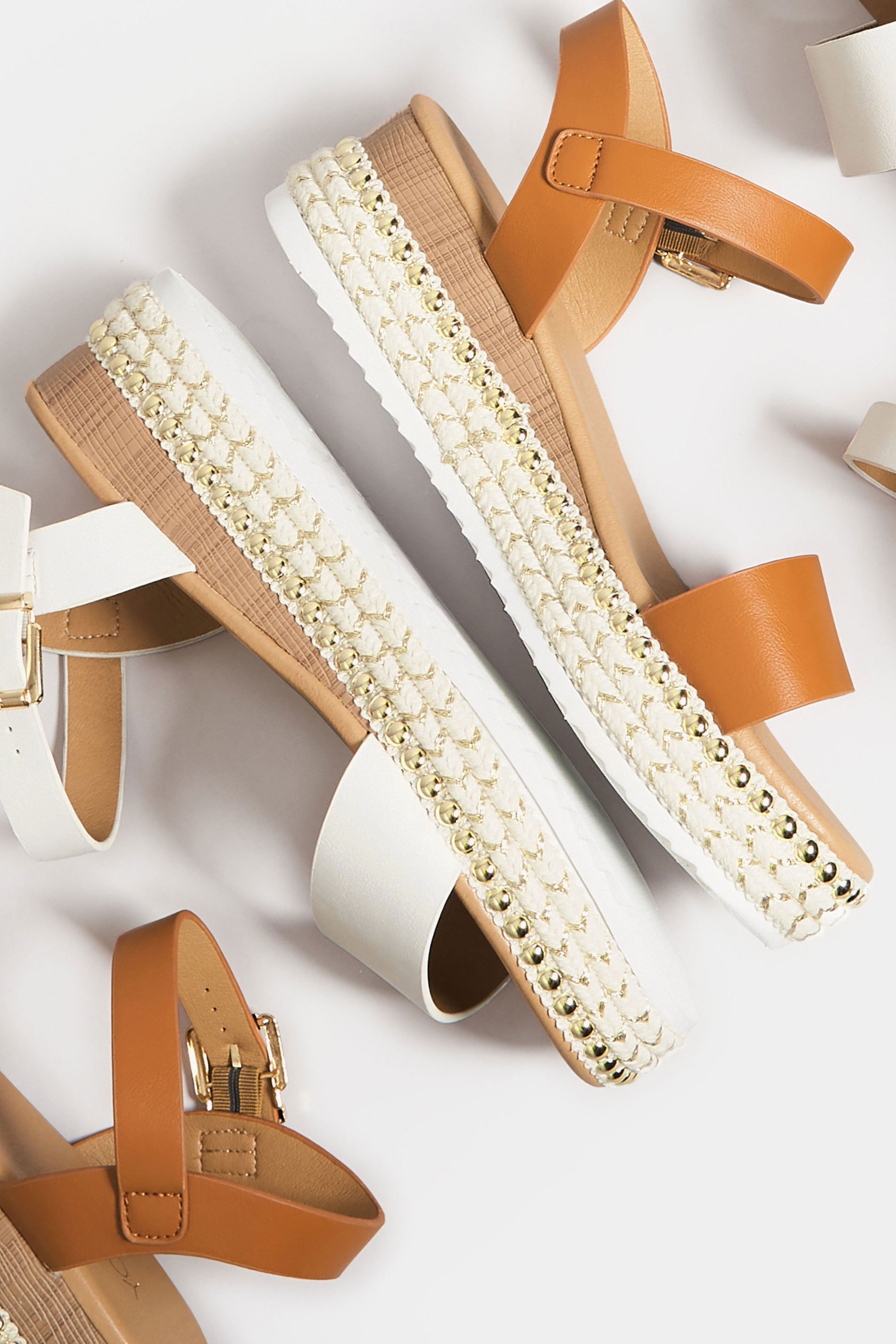 Plus Size White & Brown Buckle Platform Espadrille Wedge Heels | Yours Clothing  6