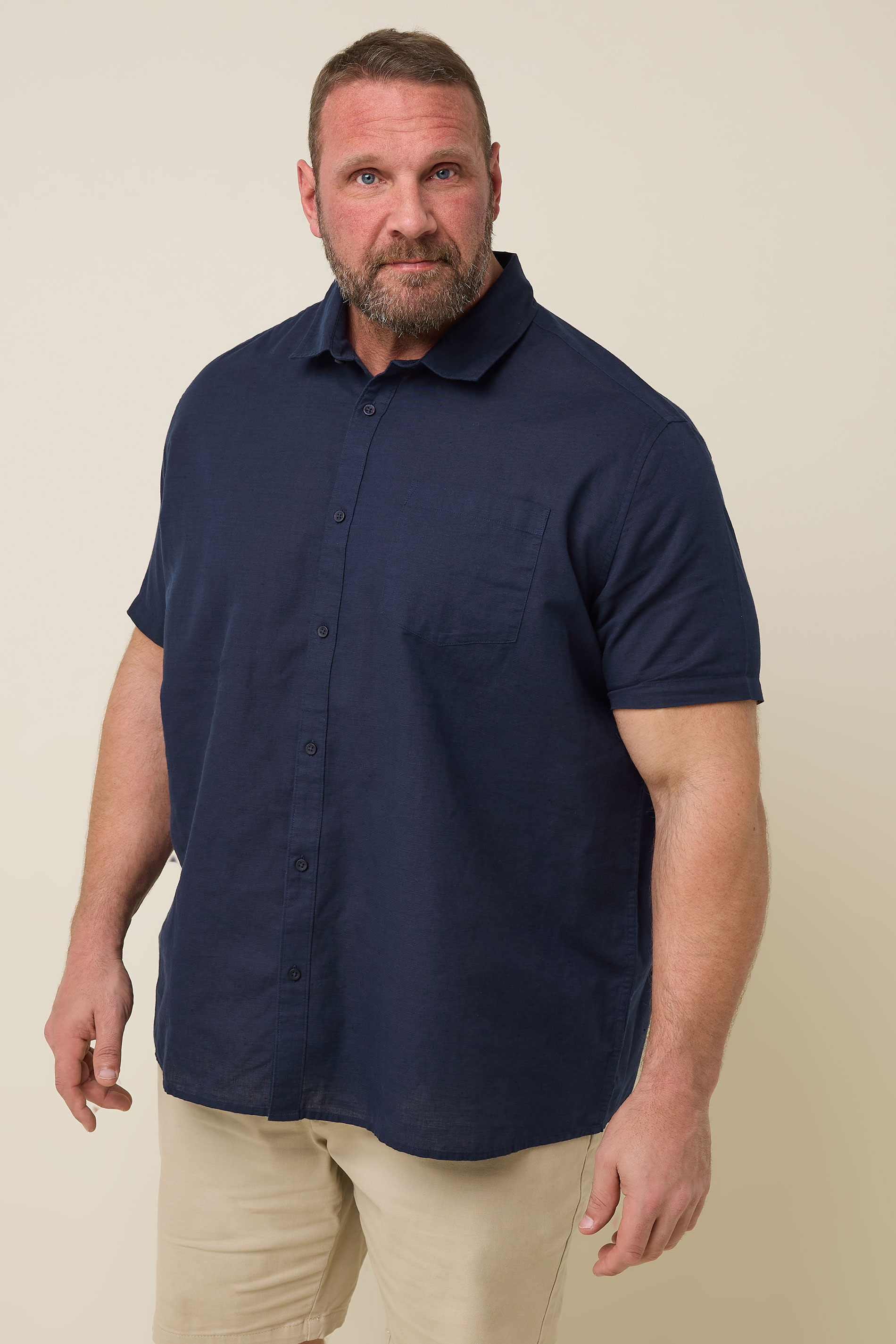 BadRhino Big & Tall Navy Blue Linen Shirt | BadRhino 3