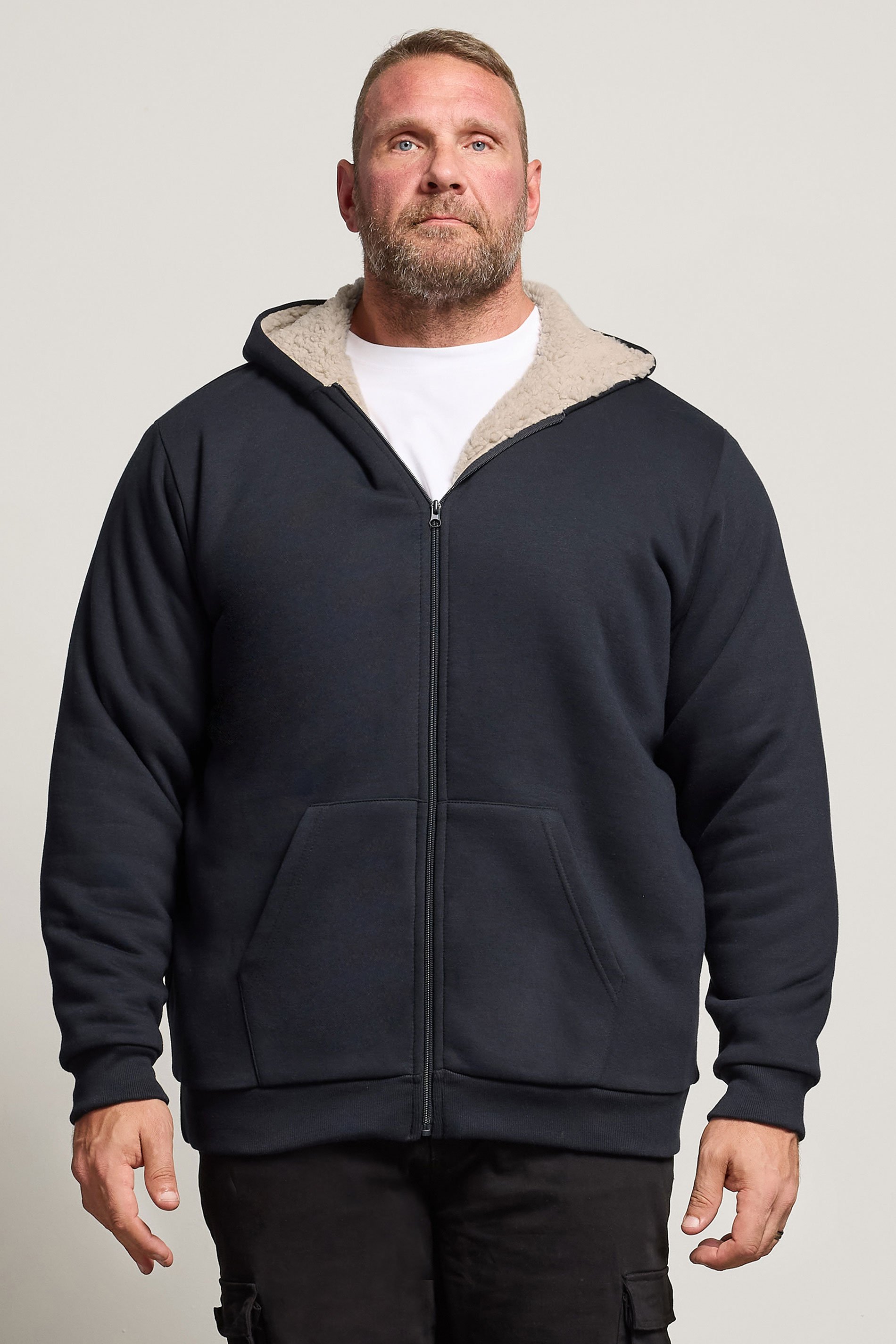 BadRhino Big & Tall Navy Blue Borg Lined Zip Through Hoodie | BadRhino 1