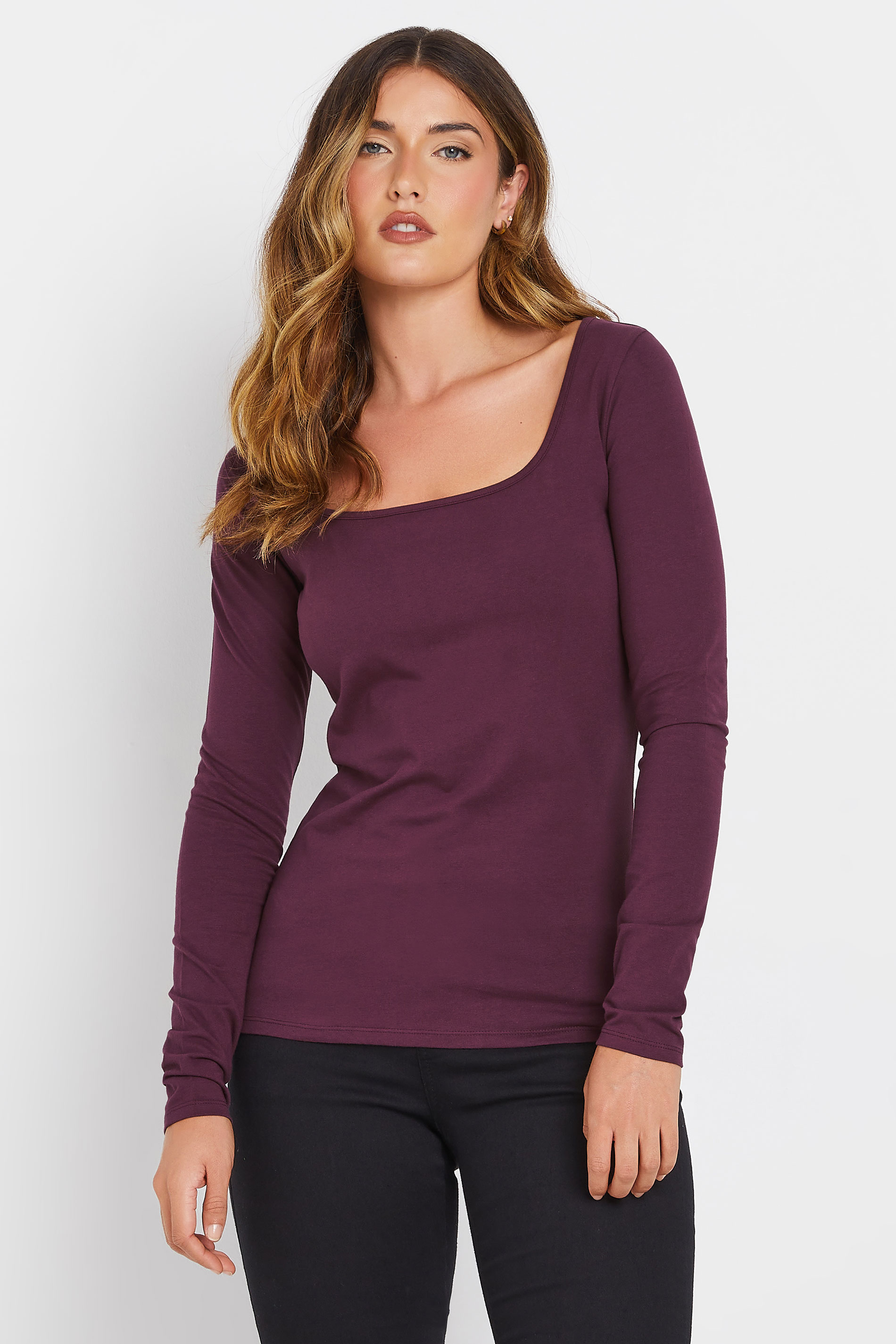 LTS Tall 2 PACK Black & Burgundy Red Square Neck Tops | Long Tall Sally 2