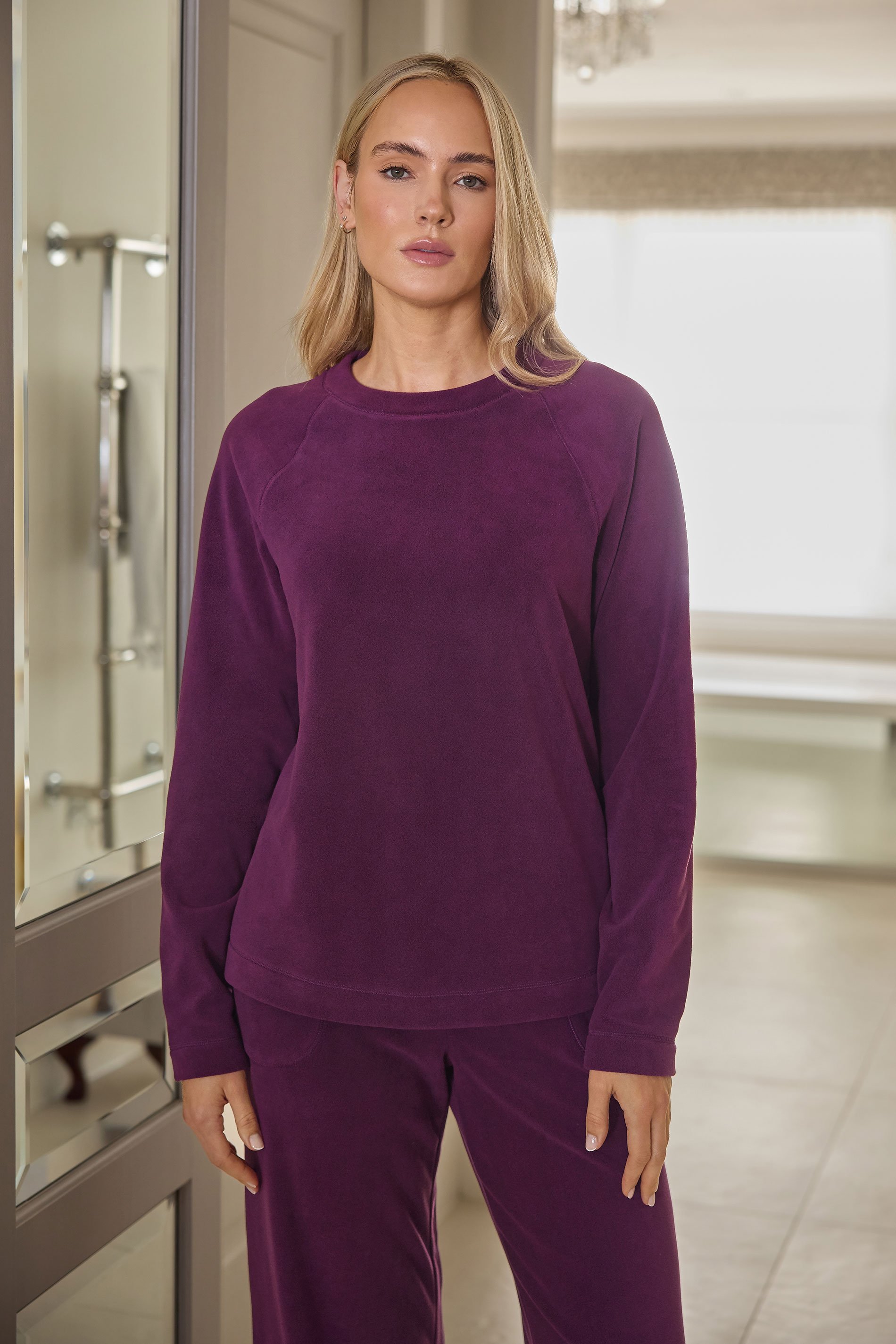 LTS Tall Women's Burgundy Red Fleece Lounge Top | Long Tall Sally 1