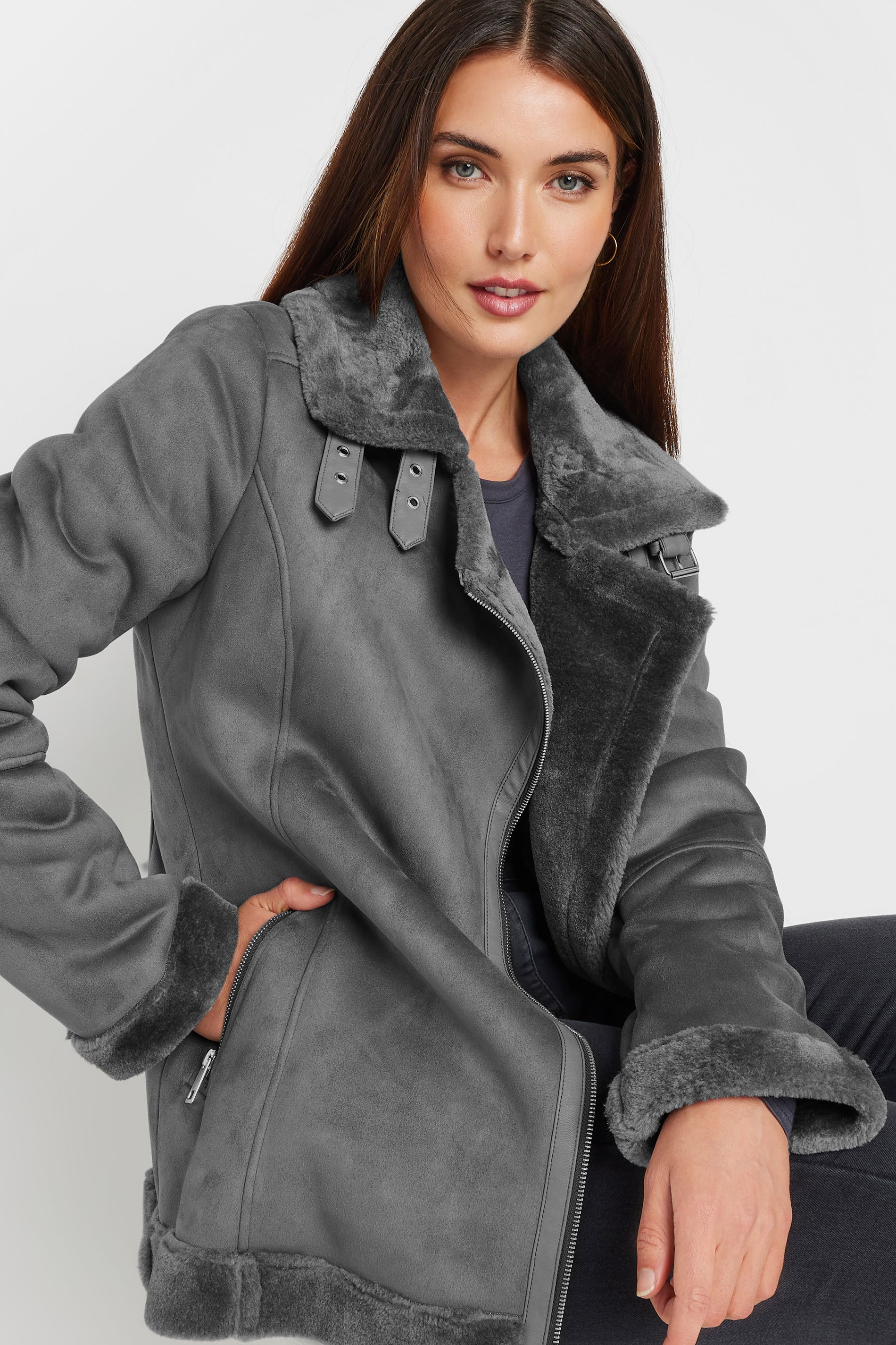 LTS Tall Grey Aviator Jacket | Long Tall Sally