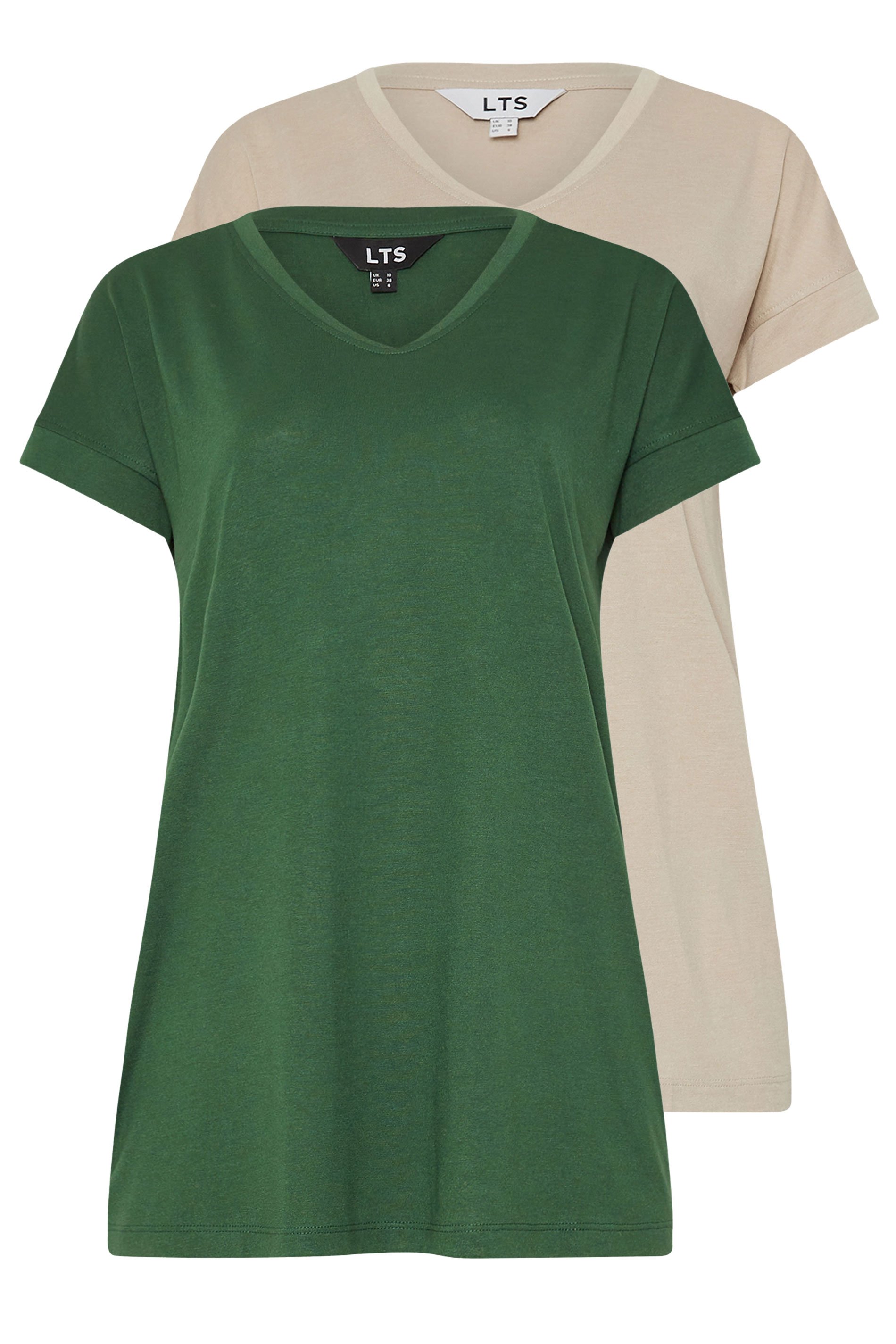LTS PREMIUM Tall 2 PACK Khaki Green & Stone Brown V-Neck Modal T-Shirts | Long Tall Sally 7