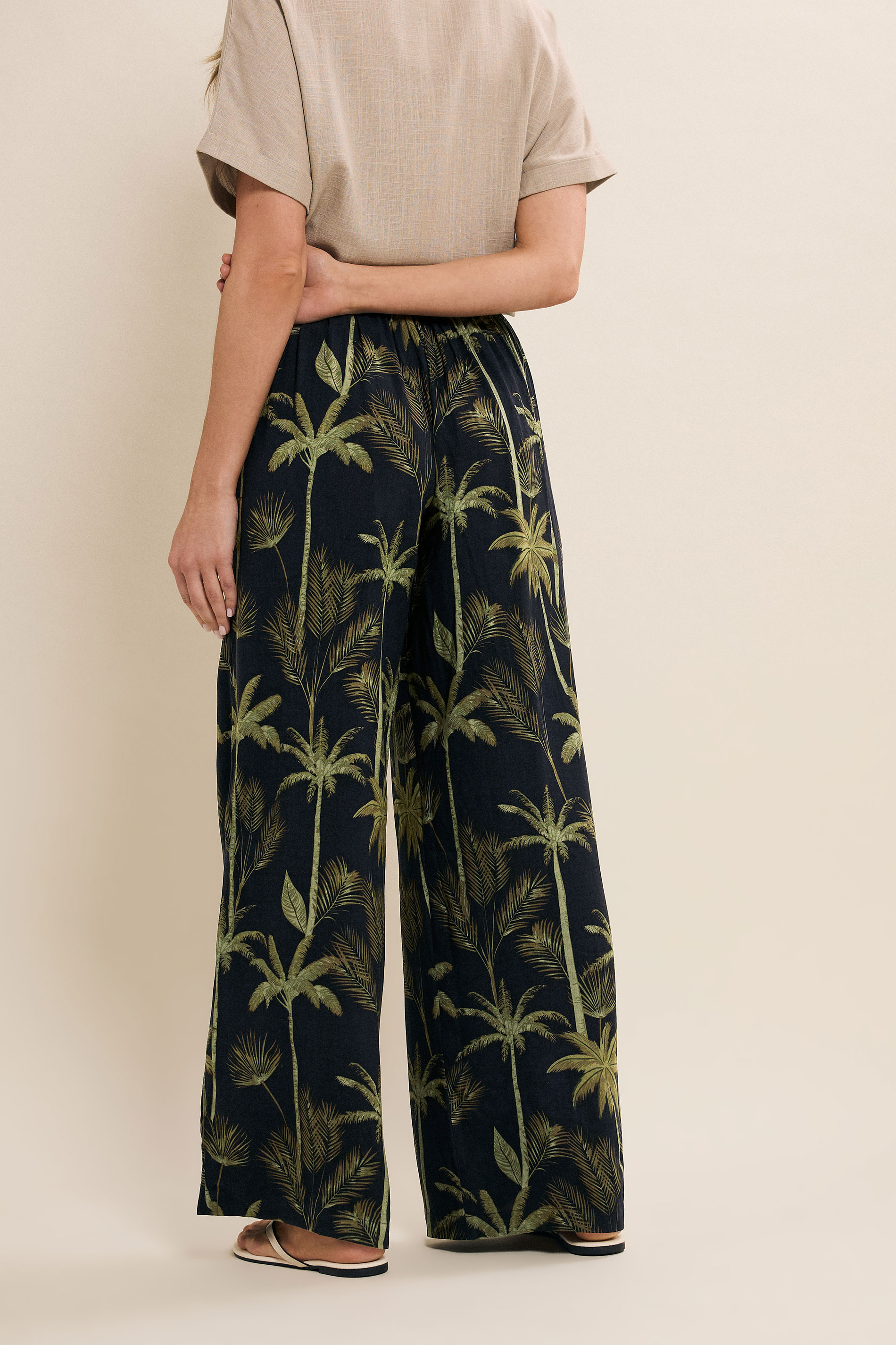 LTS Tall Black Tropical Palm Wide Leg Trousers | Long Tall Sally 5