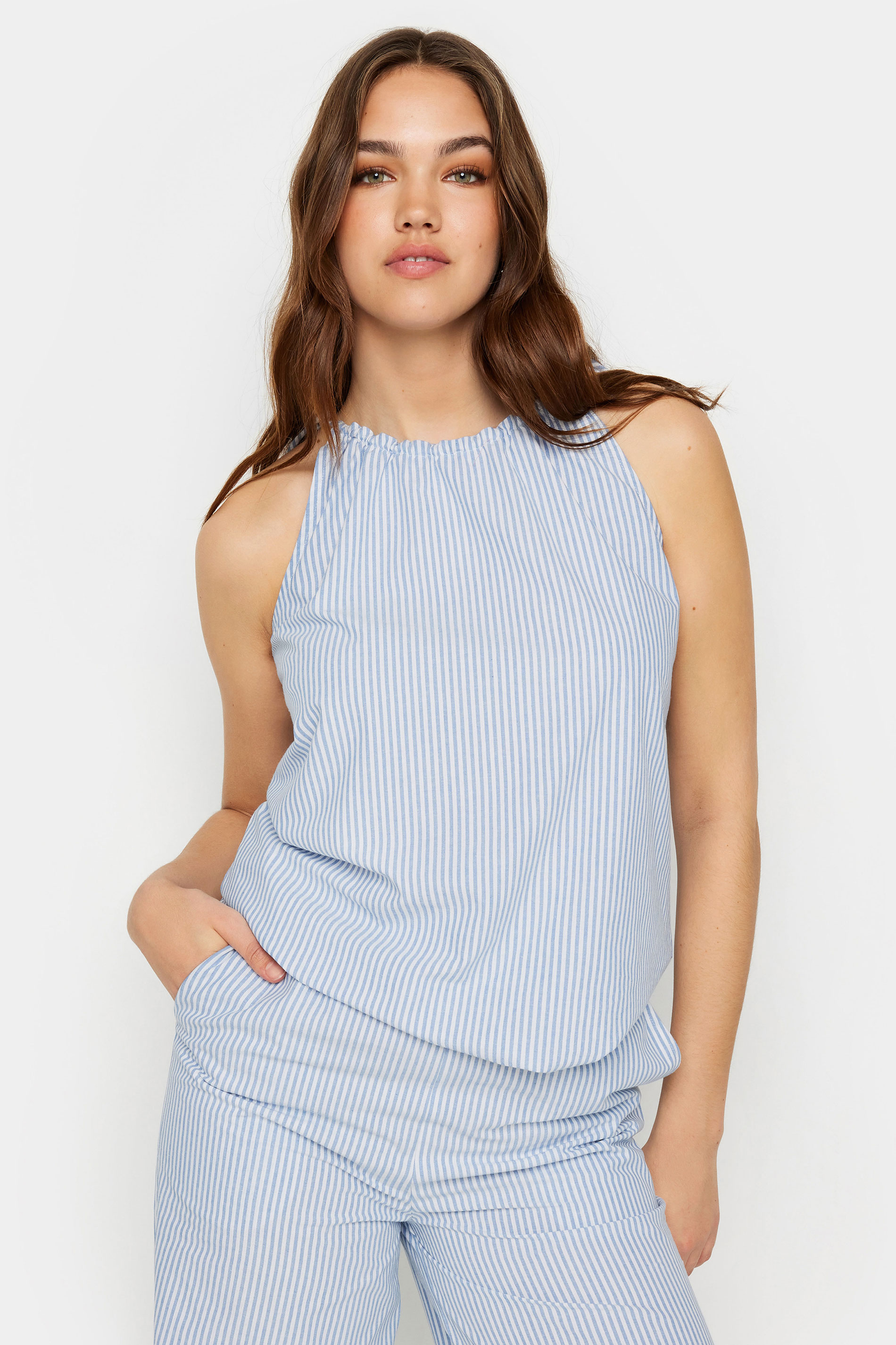 LTS Tall Women's Blue Stripe Halter Neck Top | Long Tall Sally 2