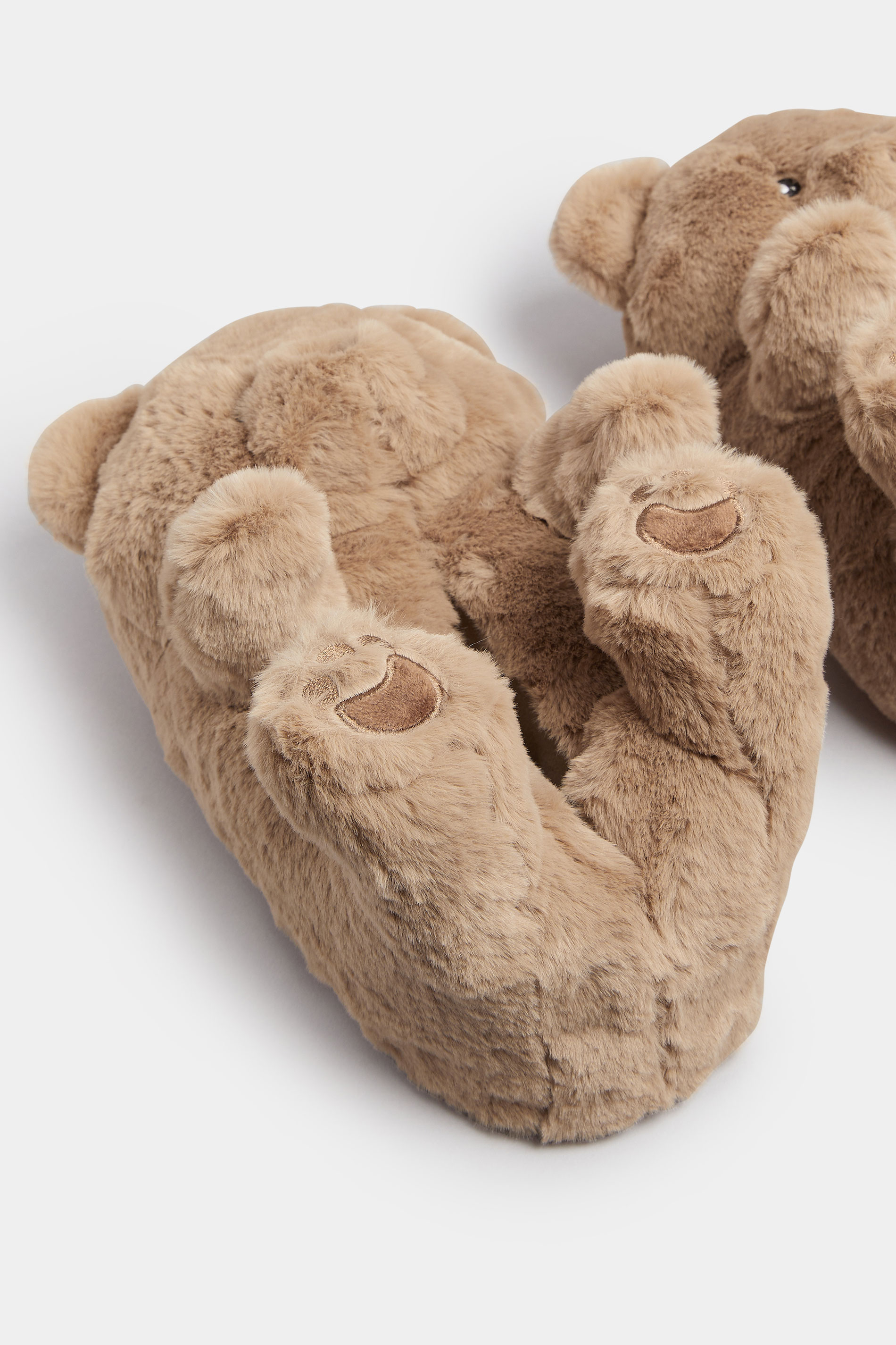 Brown Faux Fur Teddy Bear Slippers | Yours Clothing 5