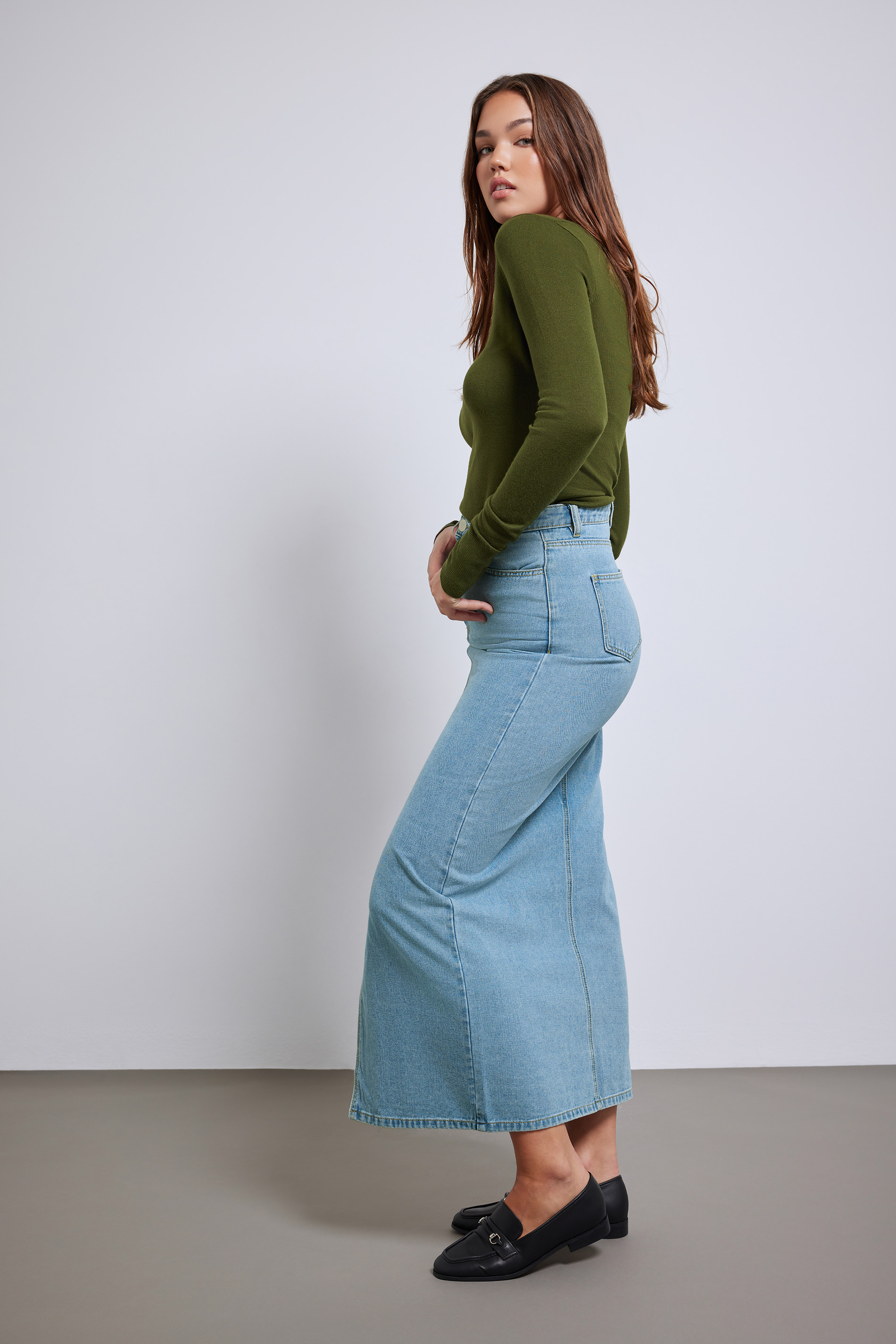 LTS Tall Blue Denim Split Maxi Skirt | Long Tall Sally  1