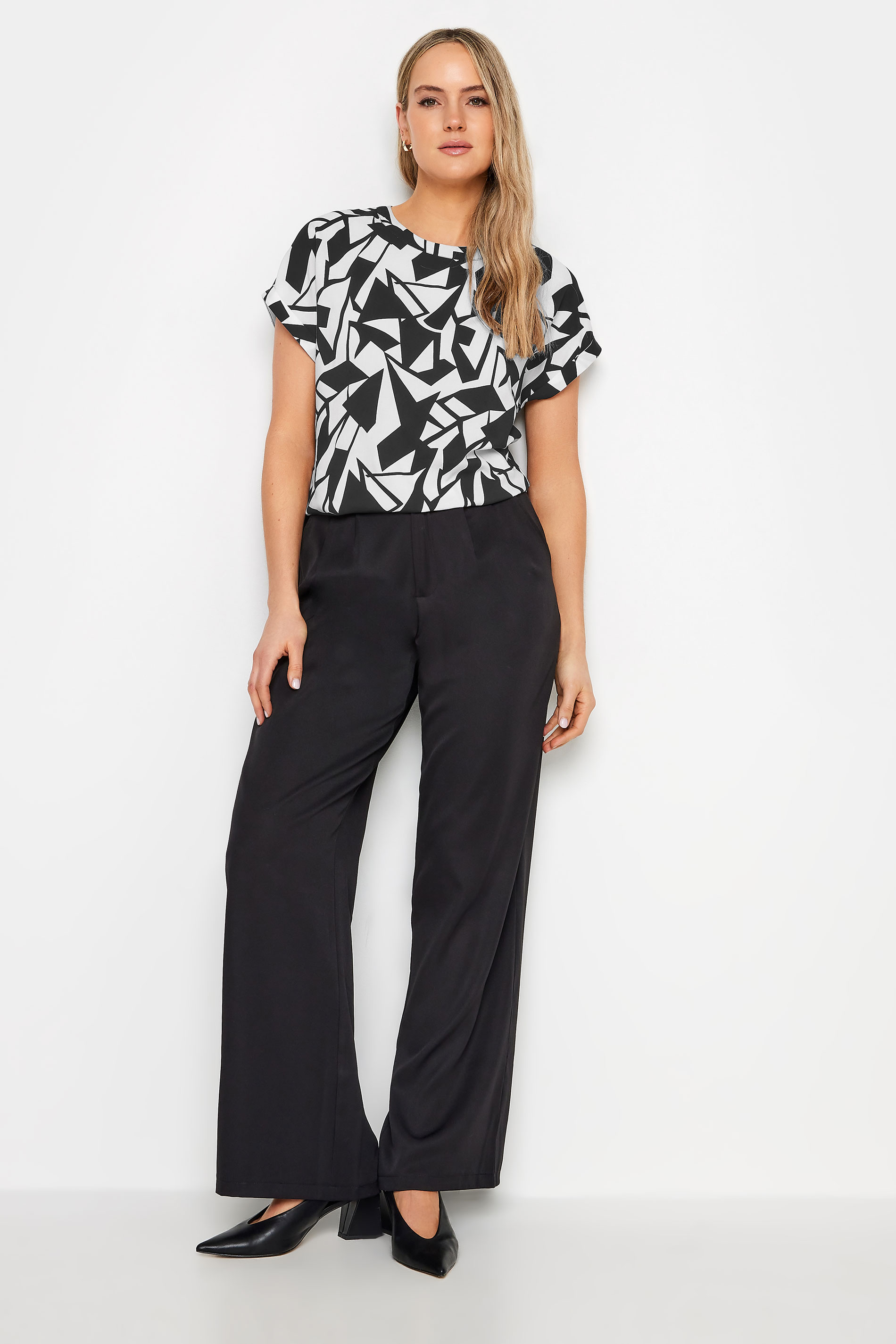 LTS Tall Womens Black & White Abstract Print Short Sleeve Blouse | Long Tall Sally 2