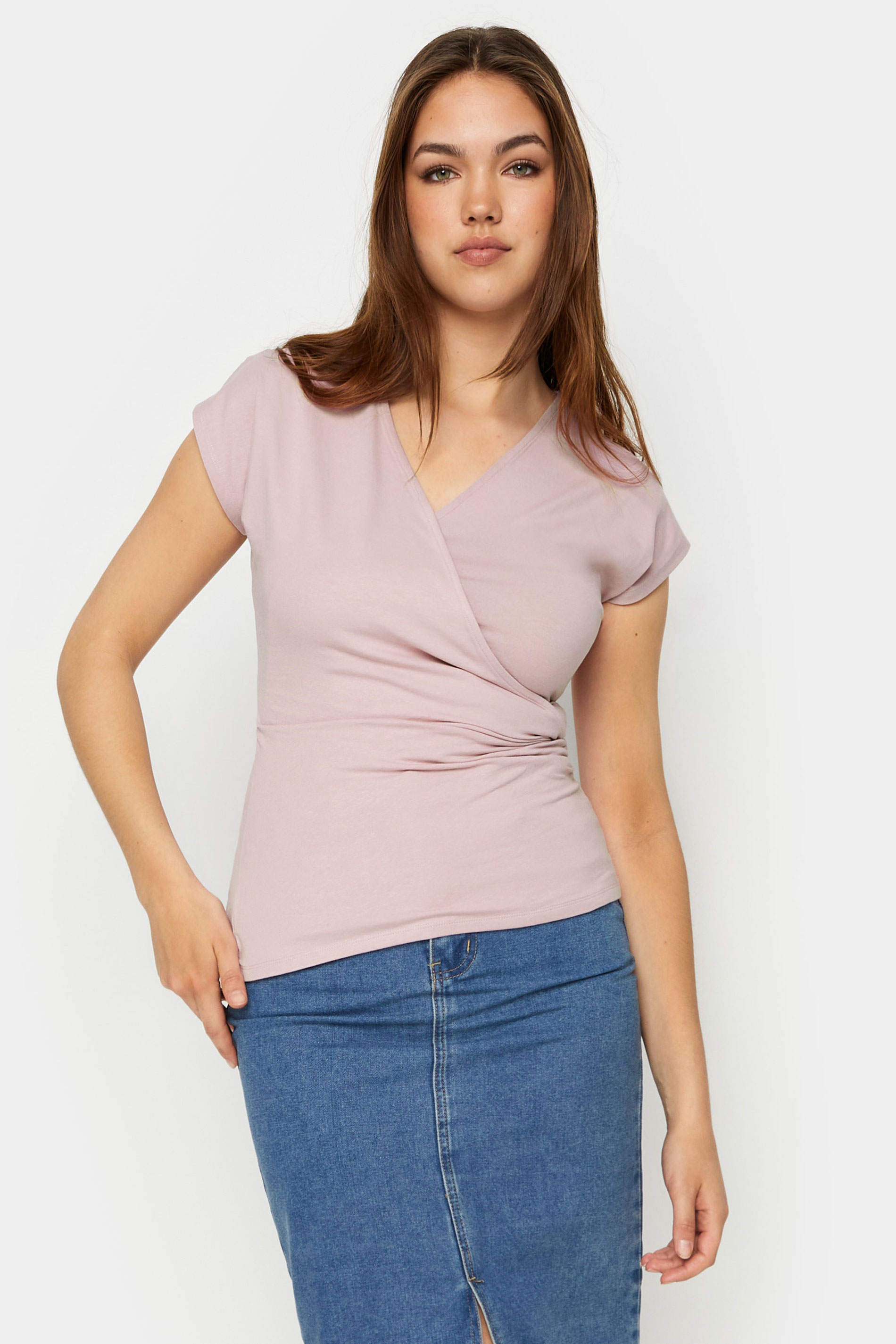 LTS Tall Women's 2 PACK Pink & Blue Short Sleeve Wrap Tops | Long Tall Sally 2