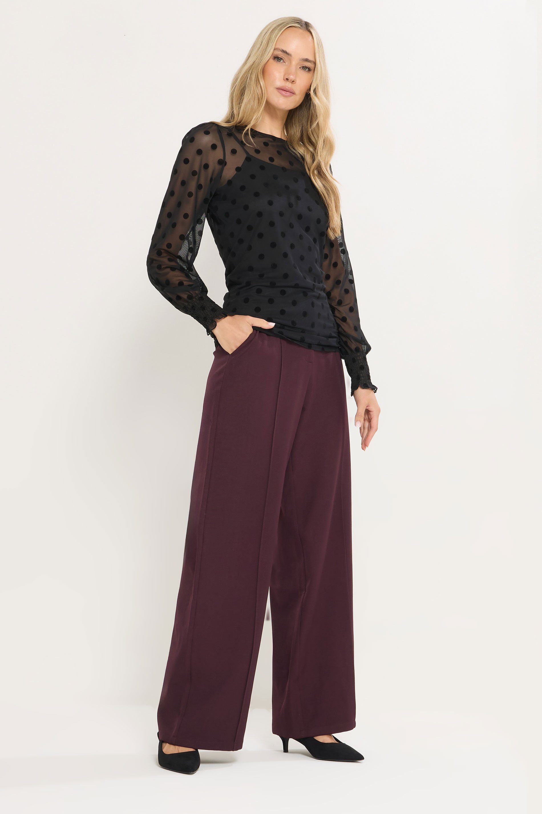 LTS Tall Black Burnout Spot Mesh Blouse | Long Tall Sally 3