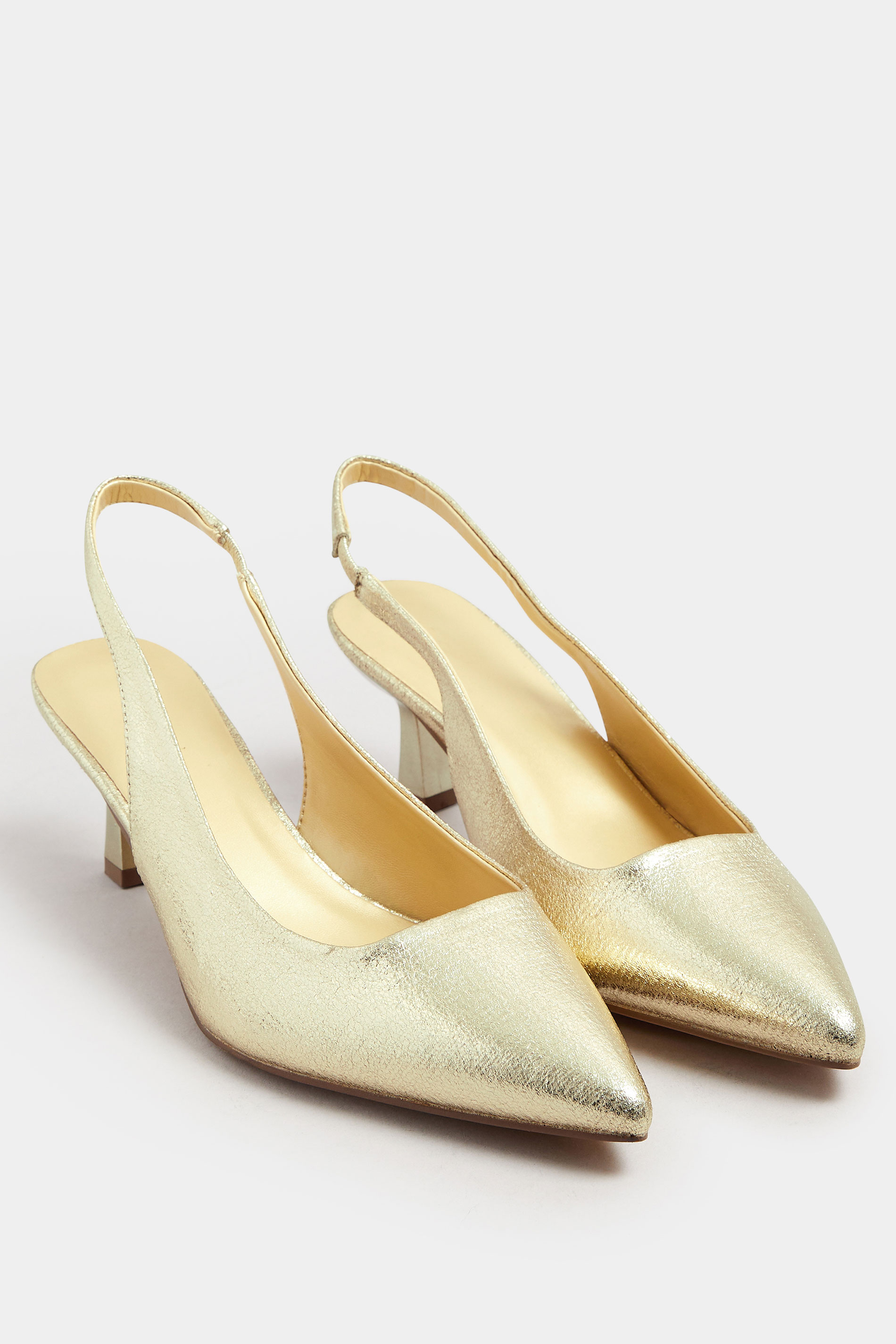 Gold Slingback Kitten Heel Court Shoes In Extra Wide EEE Fit | Yours Clothing 2