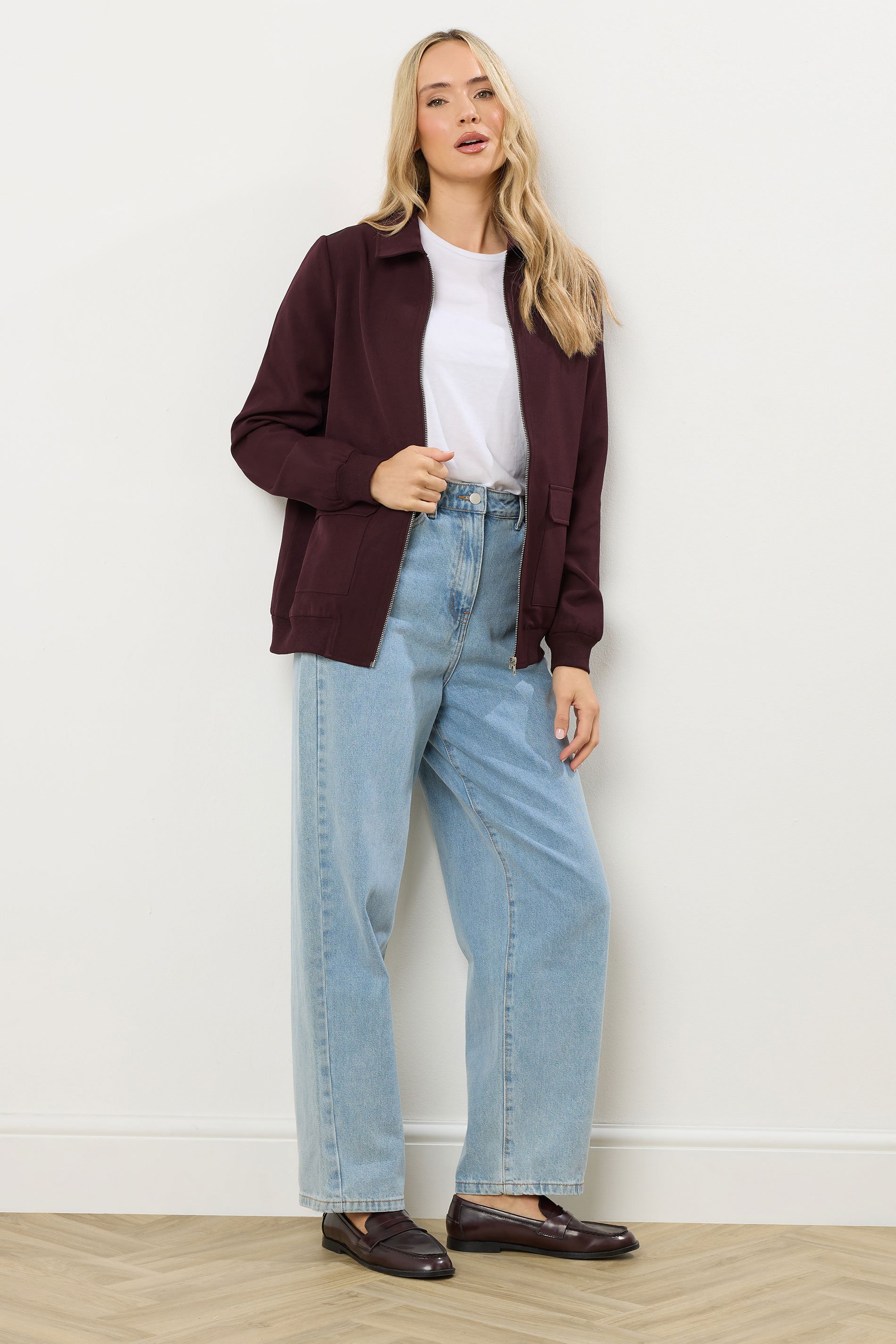 LTS Tall Burgundy Red Pocket Bomber Jacket | Long Tall Sally 3