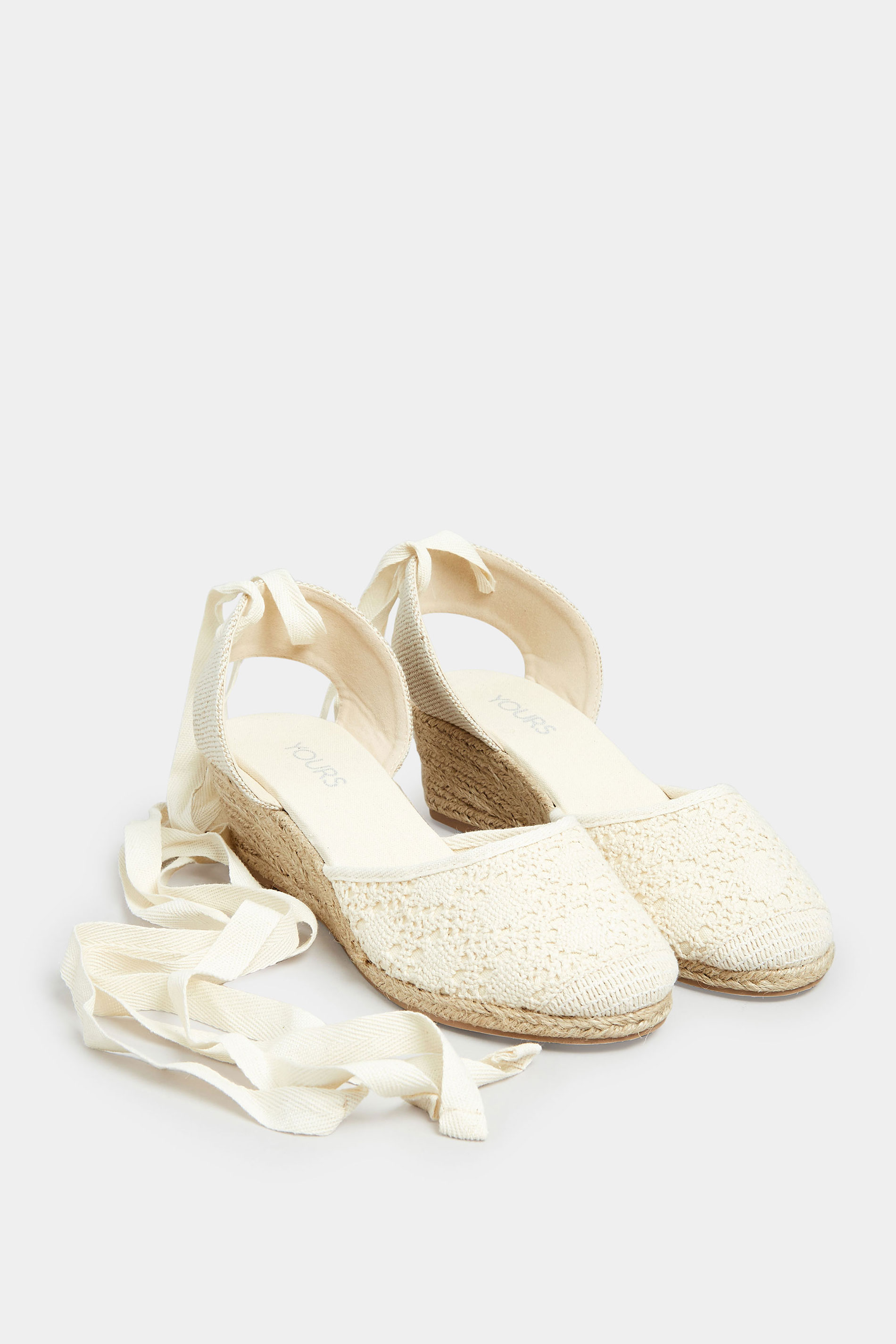 White Crochet Lace Up Espadrille Wedges In Wide E Fit & Extra Wide EEE Fit | Yours Clothing 2