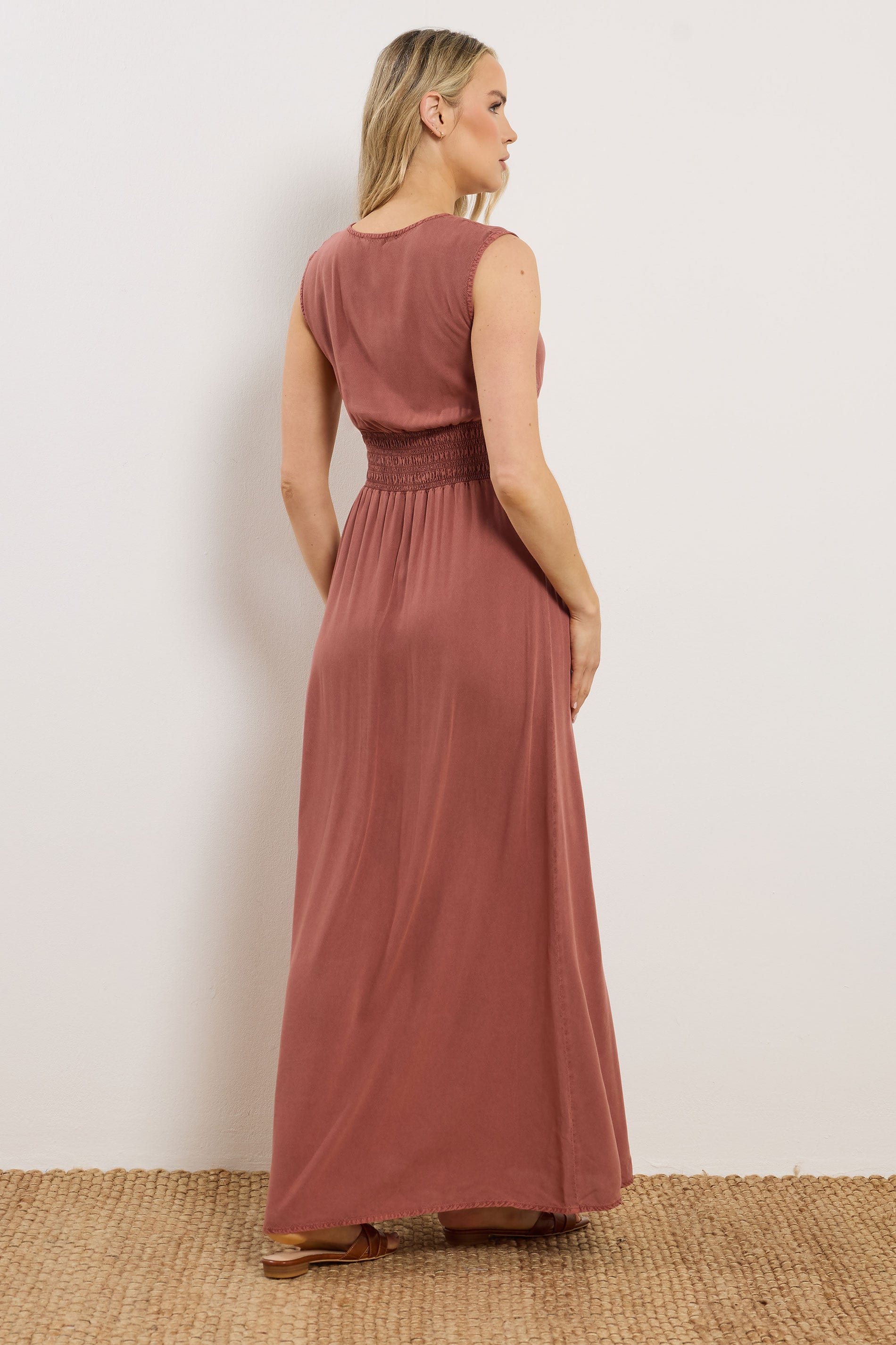 Lts Women's Orange Tall Rust Shirred Waist Maxi Dress Size 22
