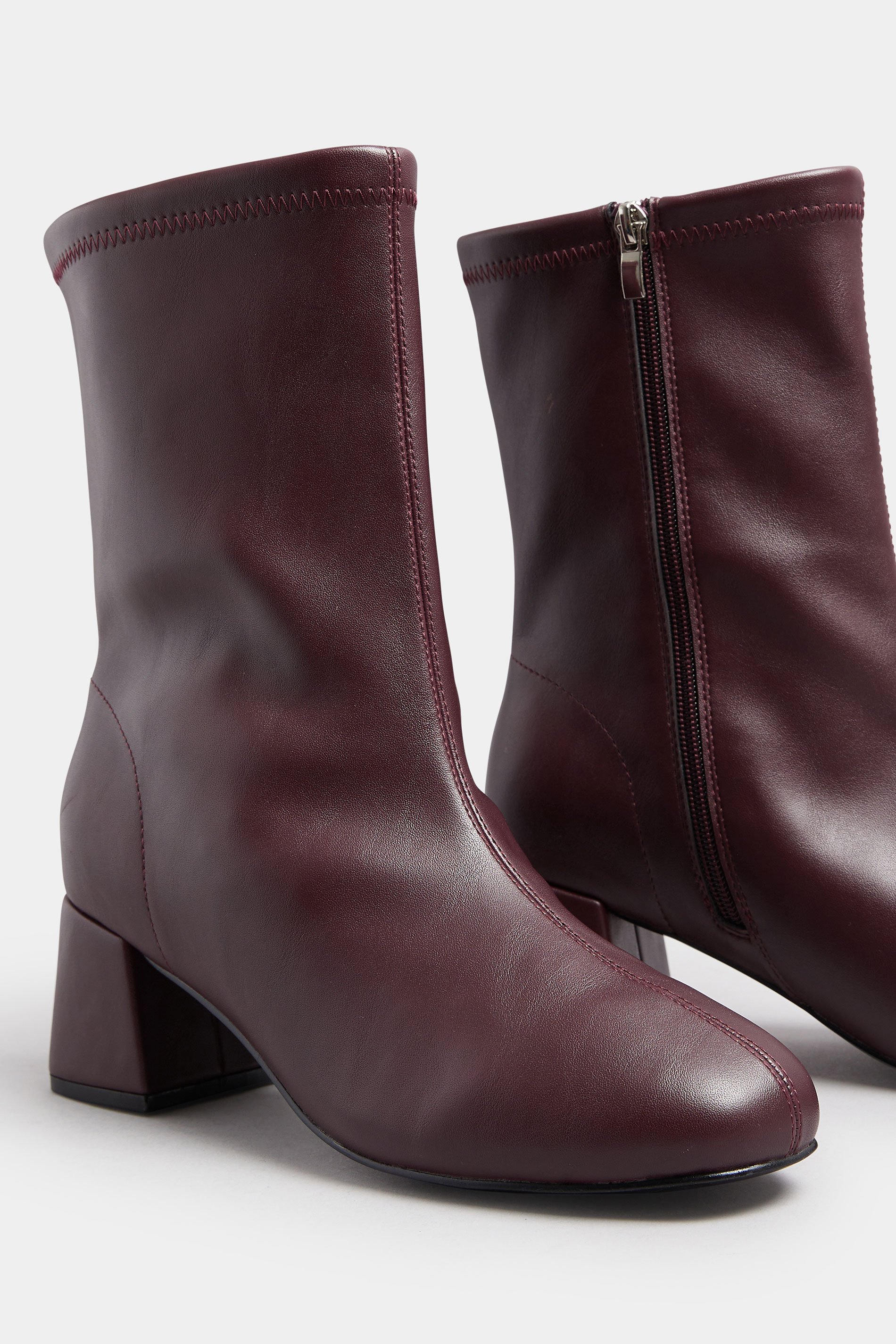 Burgundy Red Block Heel Stretch Boots In Extra Wide EEE Fit | Yours Clothing 5