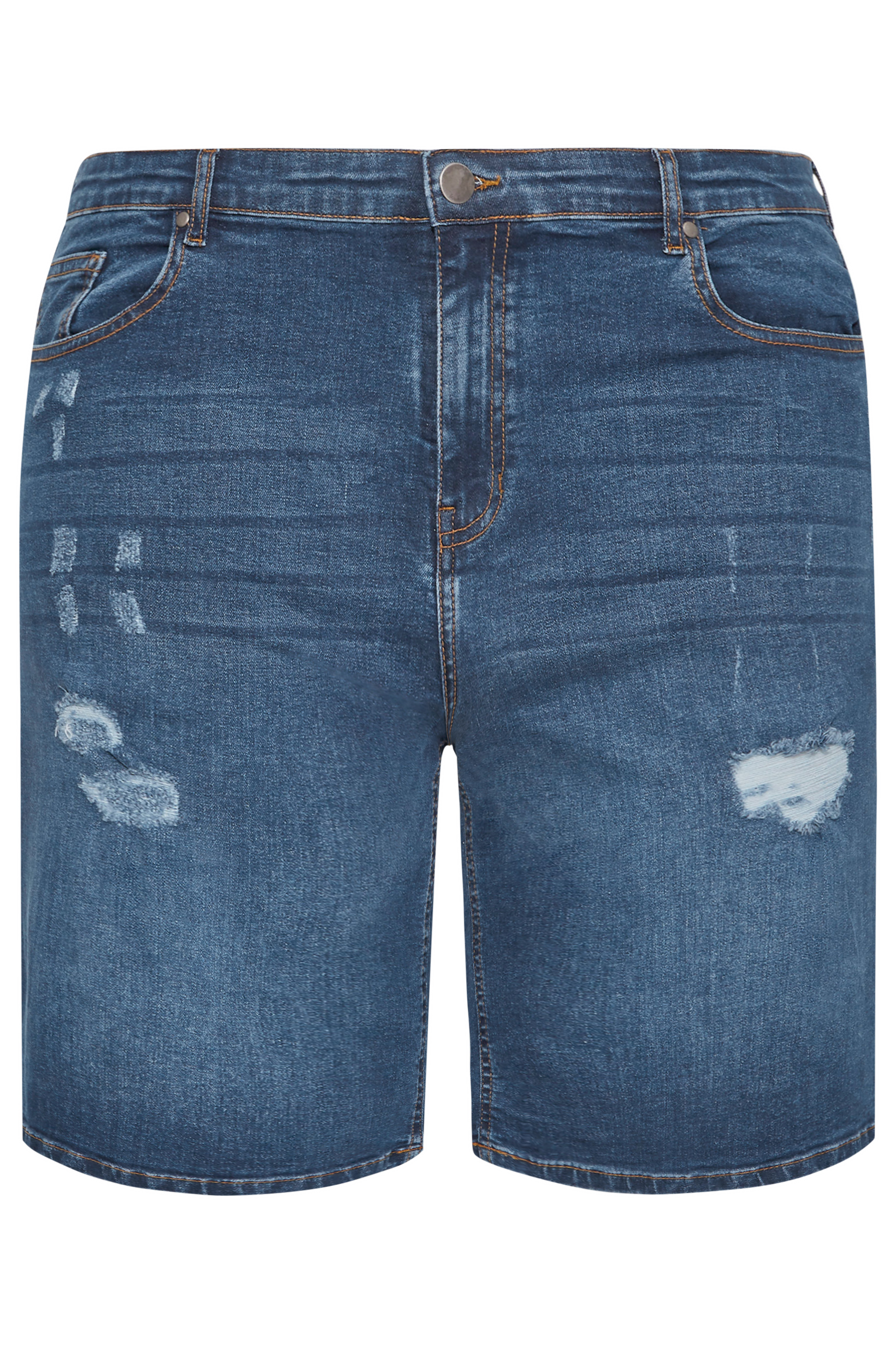 BadRhino Big & Tall Mid Blue Ripped Denim Shorts | BadRhino 3