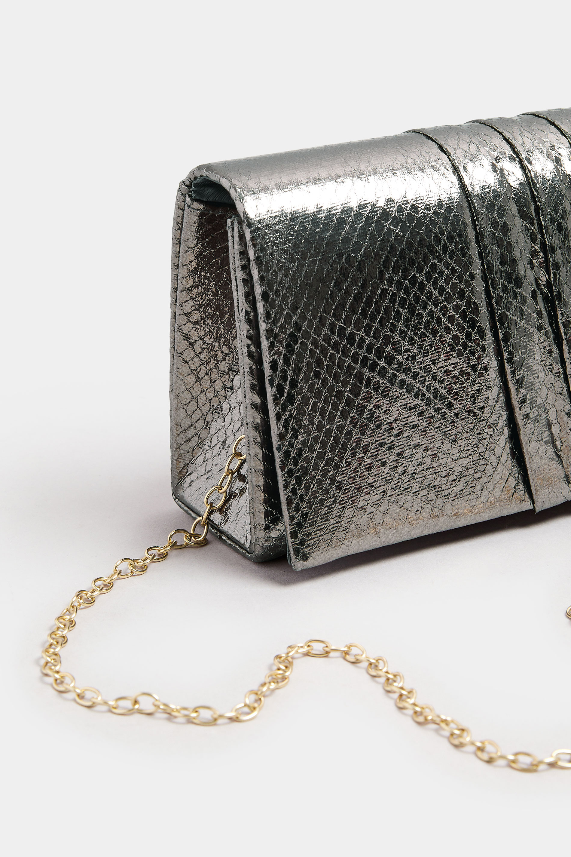 Silver Faux Leather Metallic Clutch Bag | Yours Clothing 6