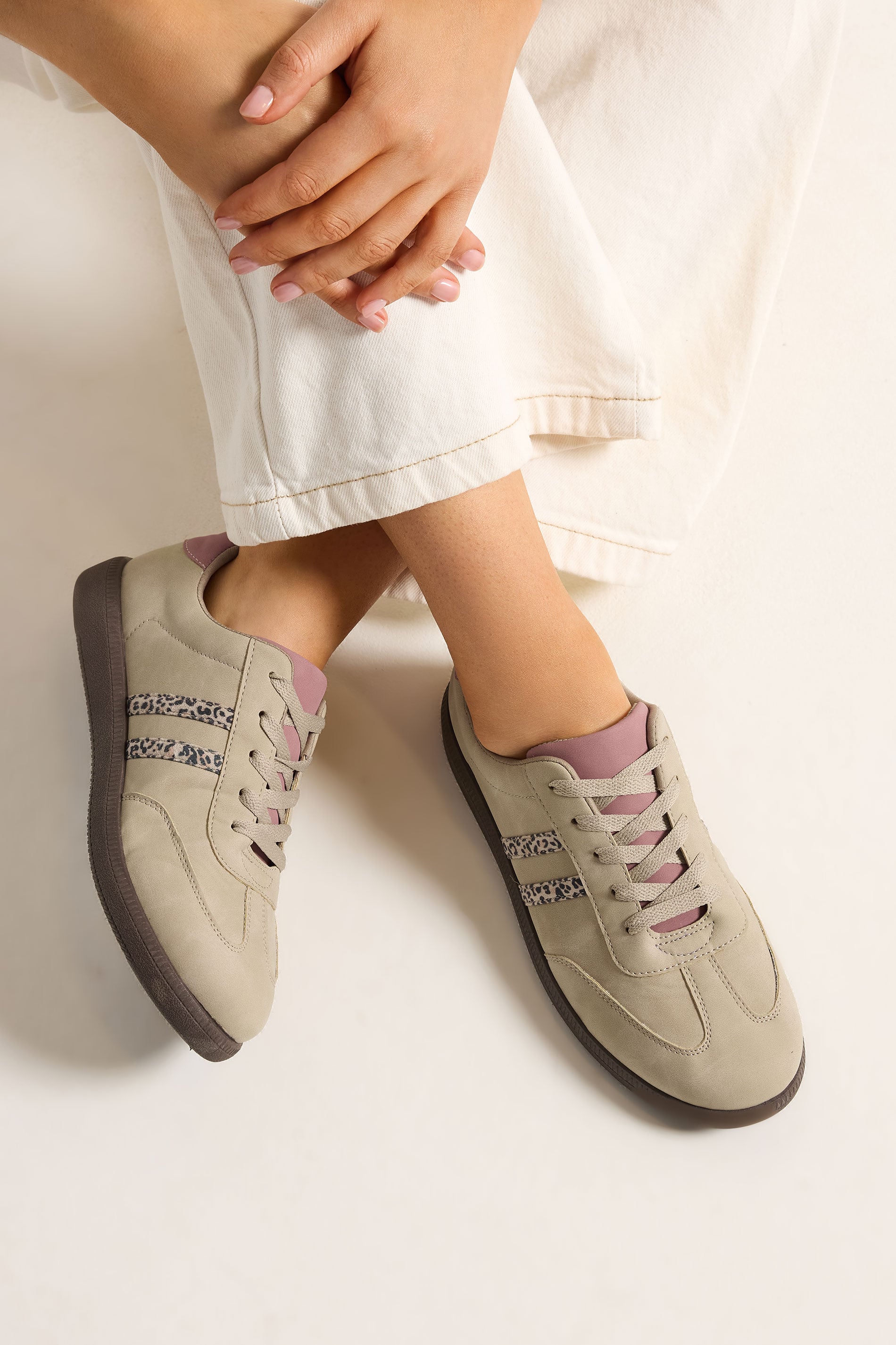 Natural Brown Leopard Retro Stripe Trainers In Extra Wide EEE Fit | Yours Clothing 3