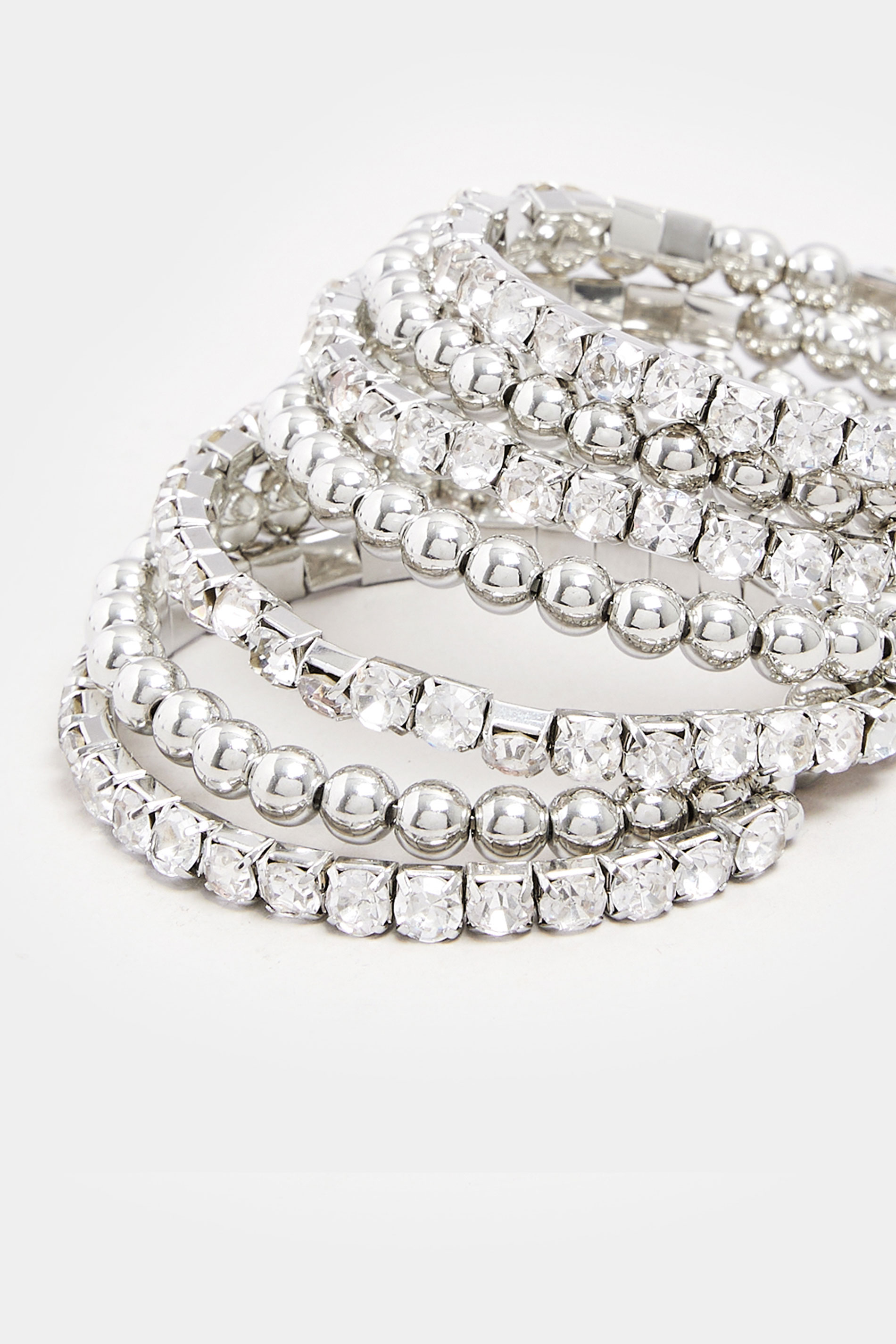 Silver Tone Diamante Stretch Statement Bracelet | Yours Clothing 3