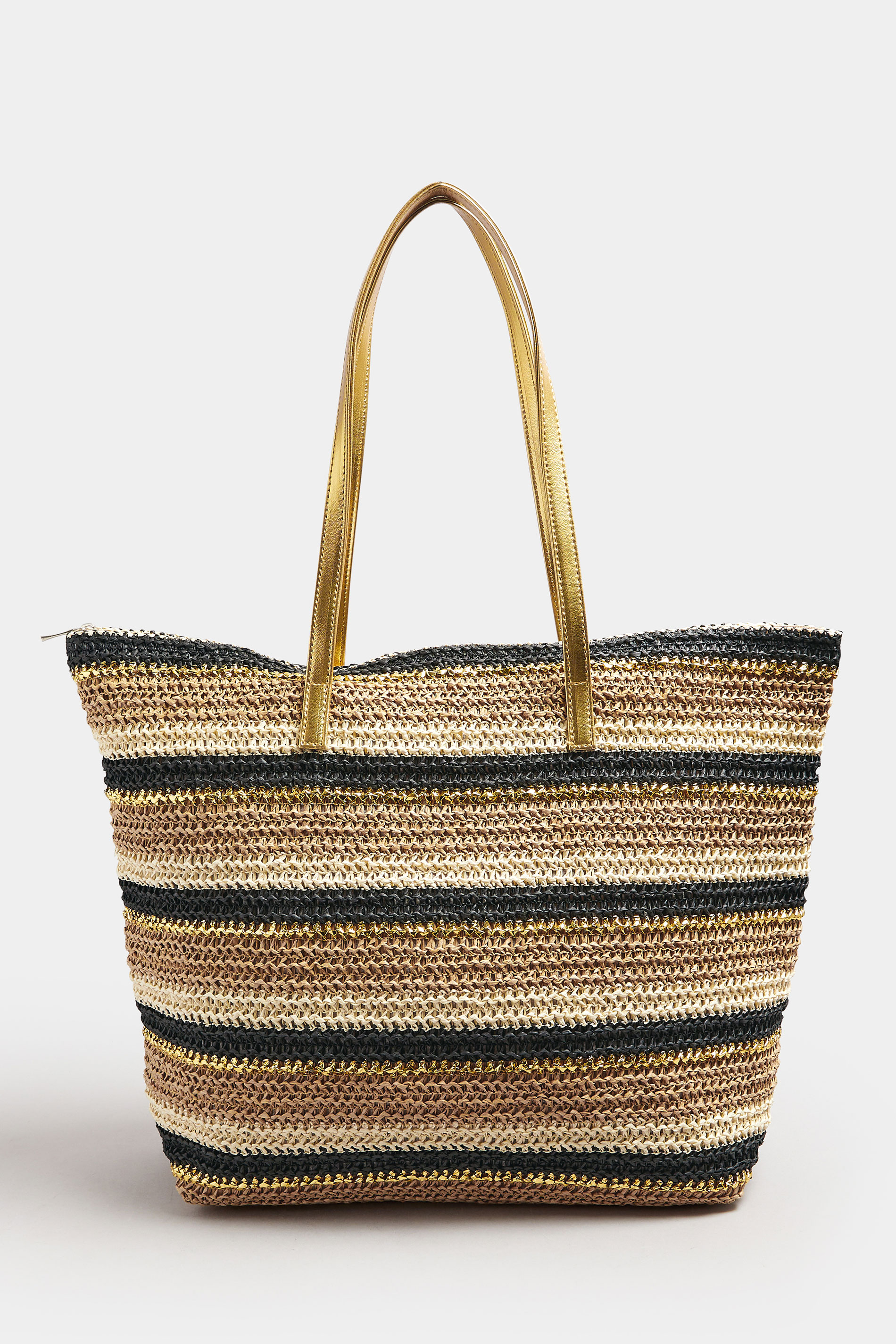 Natural Brown Straw Stripe Tote Bag | Yours Clothing 3