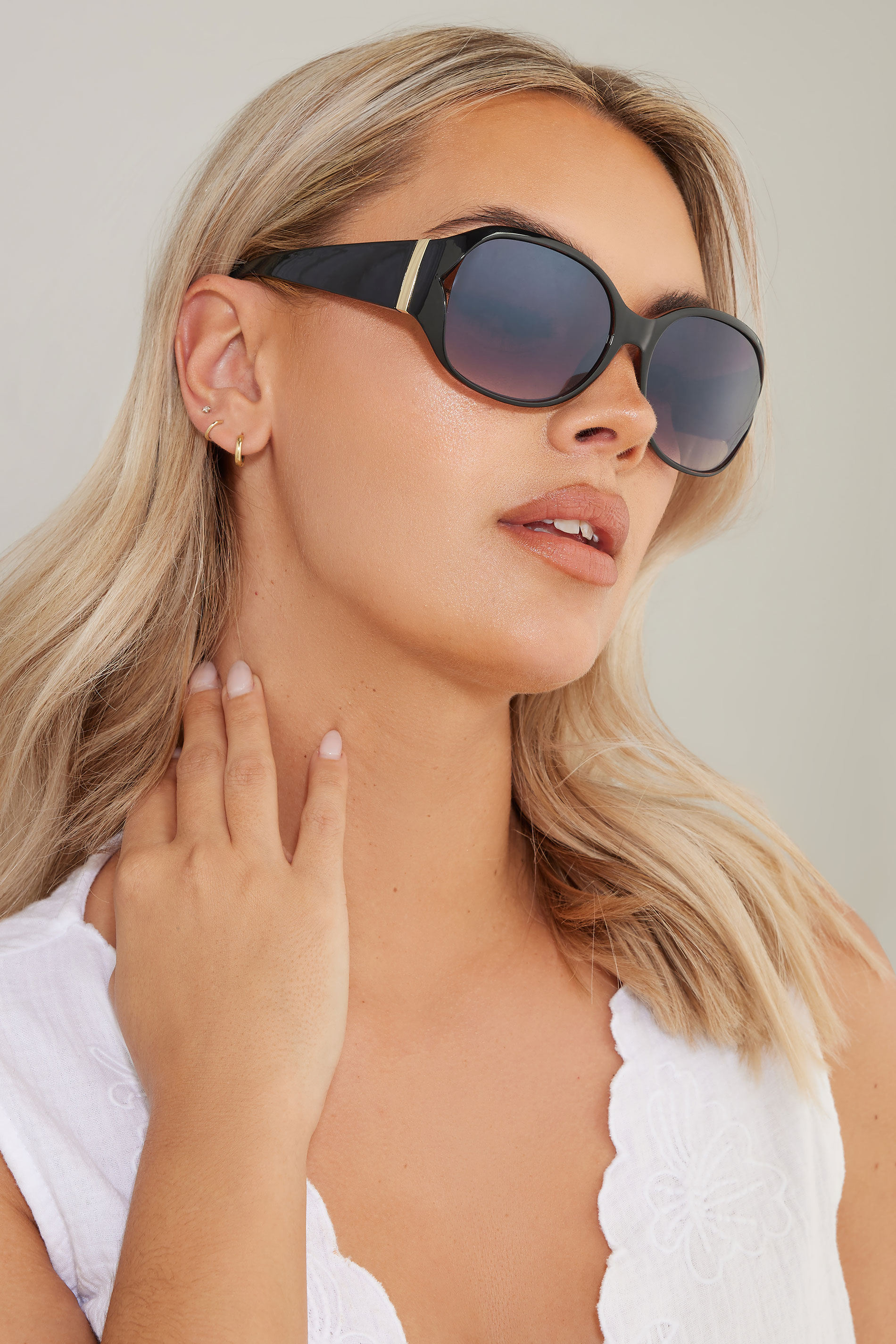 Black Animal Print Arm Detail Sunglasses | Yours Clothing 1