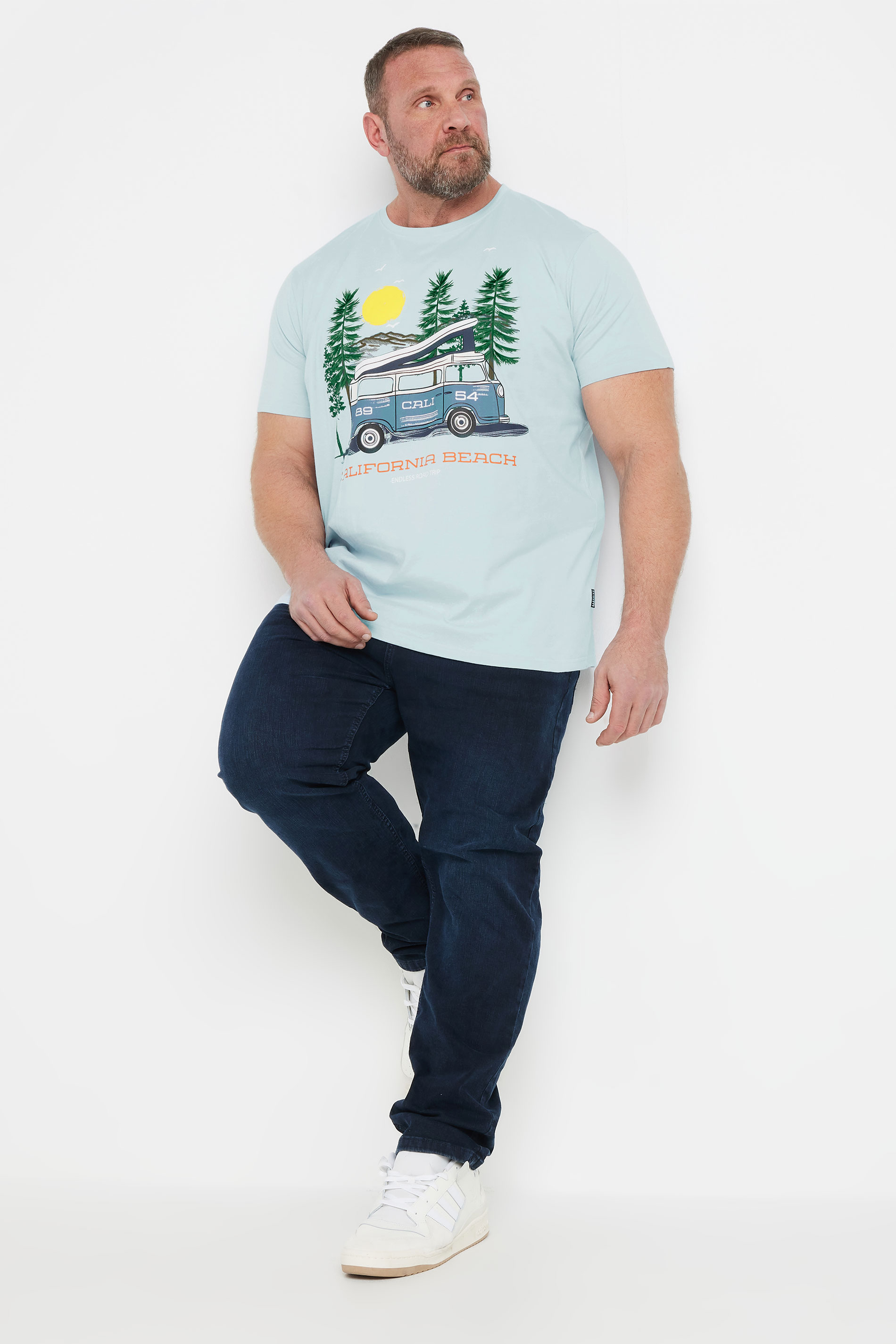 BadRhino Big & Tall Light Blue 'California Beach' Campervan T-Shirt | BadRhino 5
