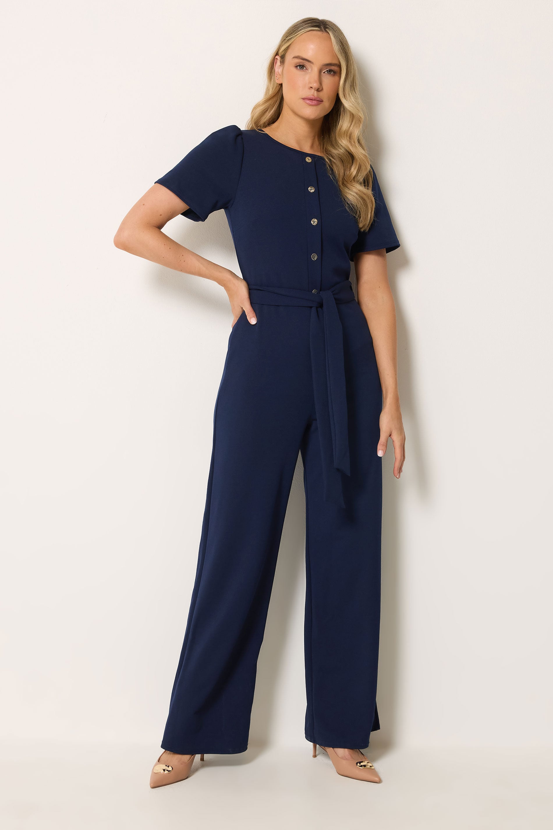LTS Tall Women's Navy Blue Scuba Button Front Jumpsuit | Long Tall Sally 3