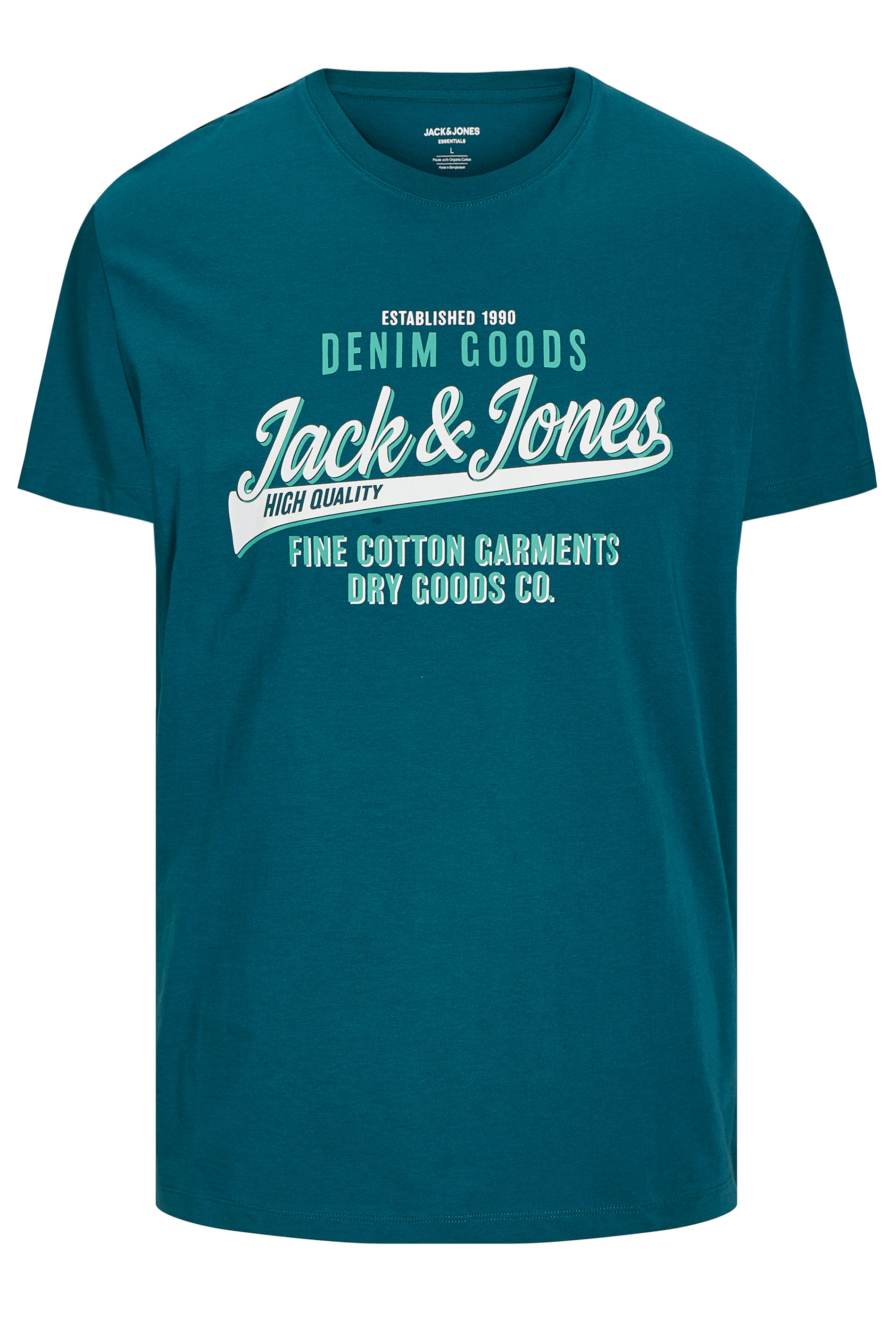 JACK & JONES Big & Tall Deep Teal Green 'Denim Goods' Chest Logo T-Shirt | BadRhino 2