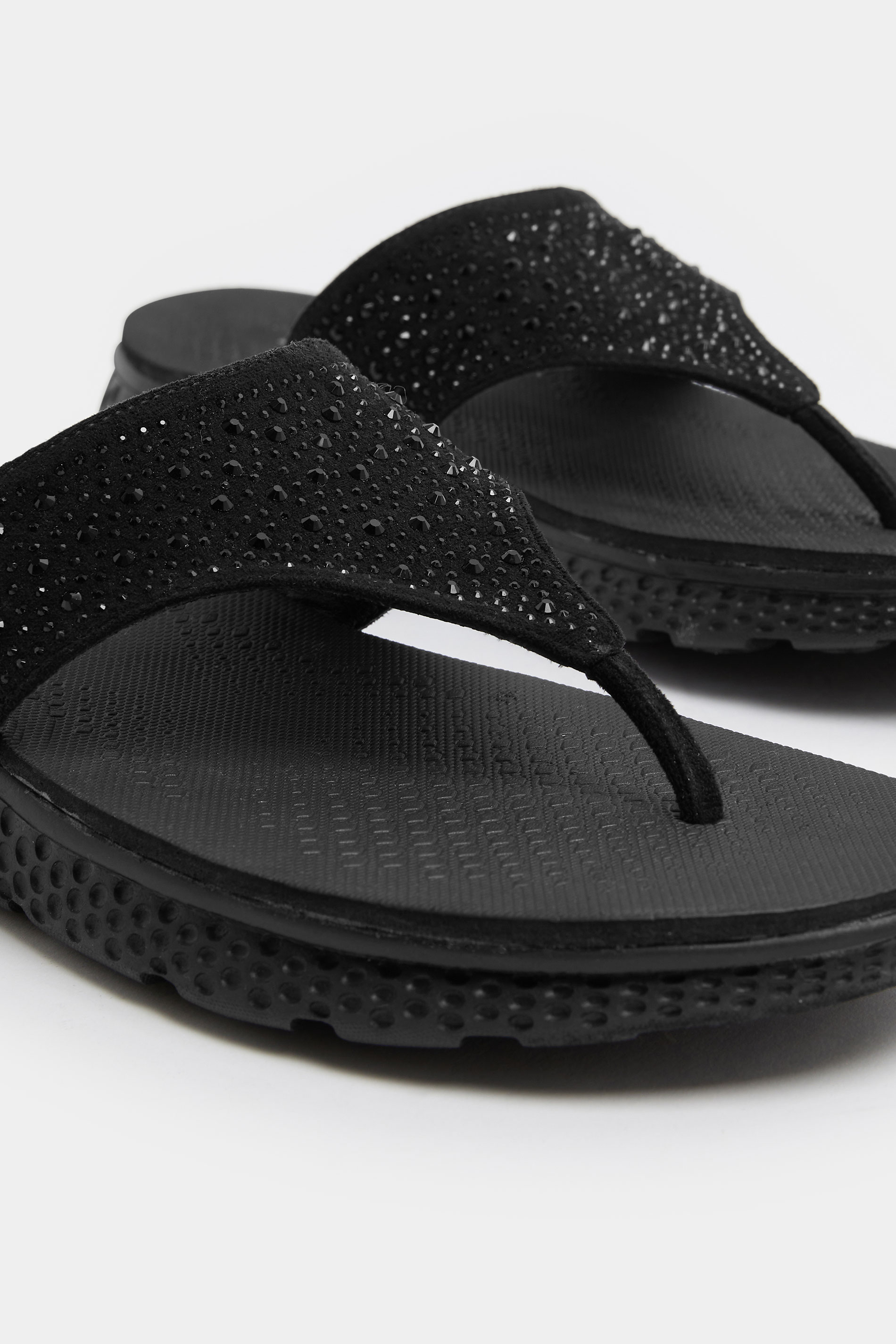 Black Diamante T-Bar Sandals In Wide E Fit | Yours Clothing 5