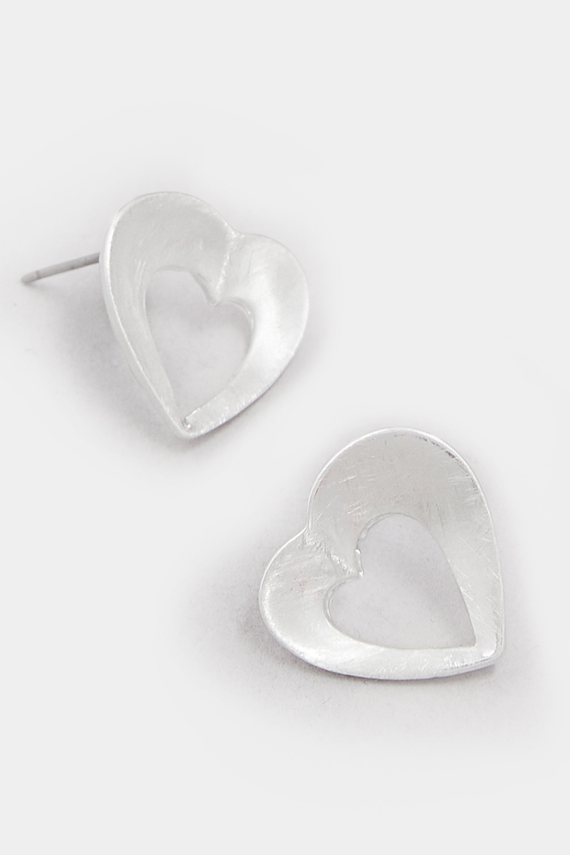 Silver Tone Brushed Heart Stud Earrings | Yours Clothing 3