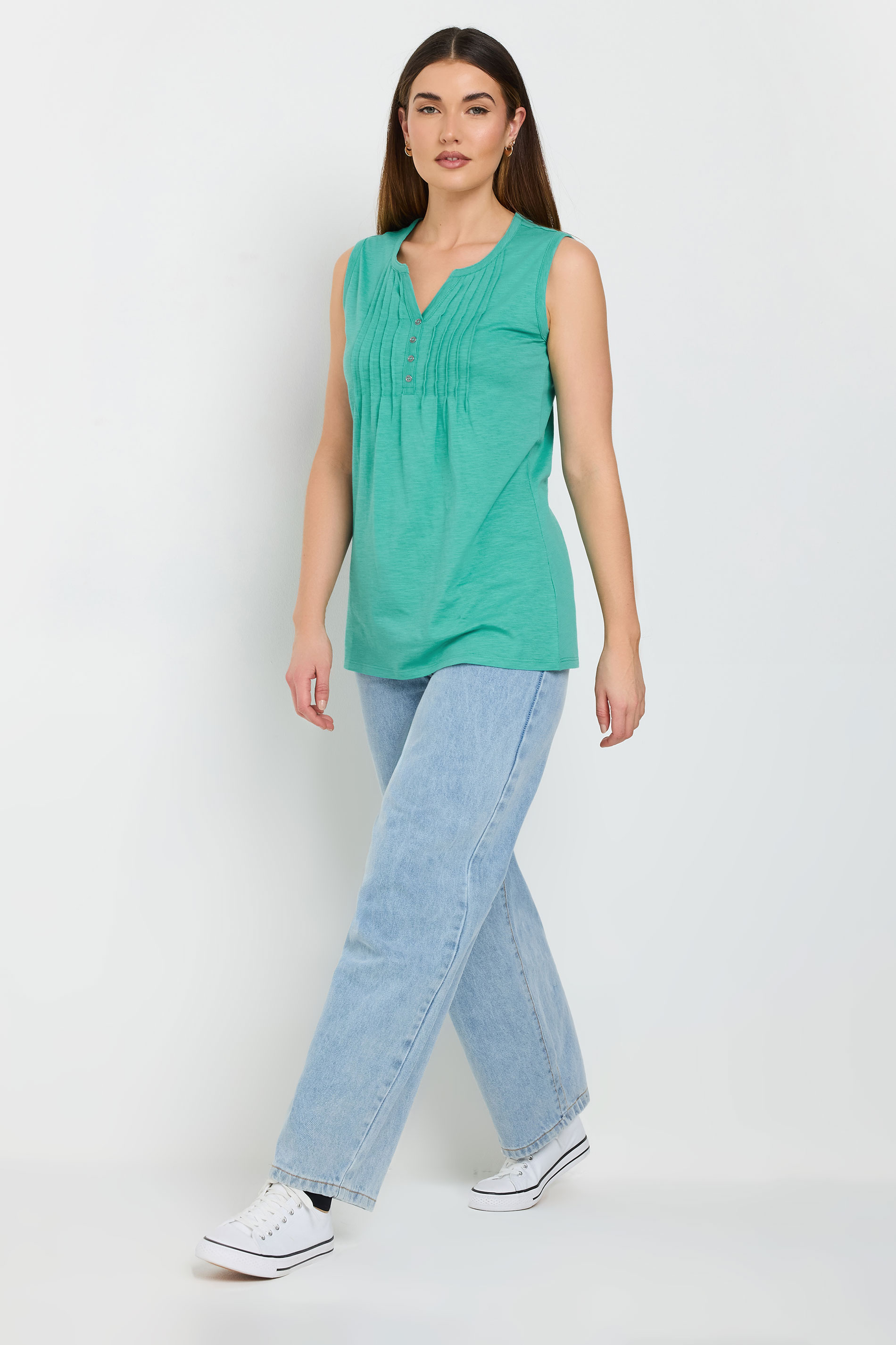 LTS Tall Turquoise Green Cotton Henley Vest Top | Long Tall Sally 2