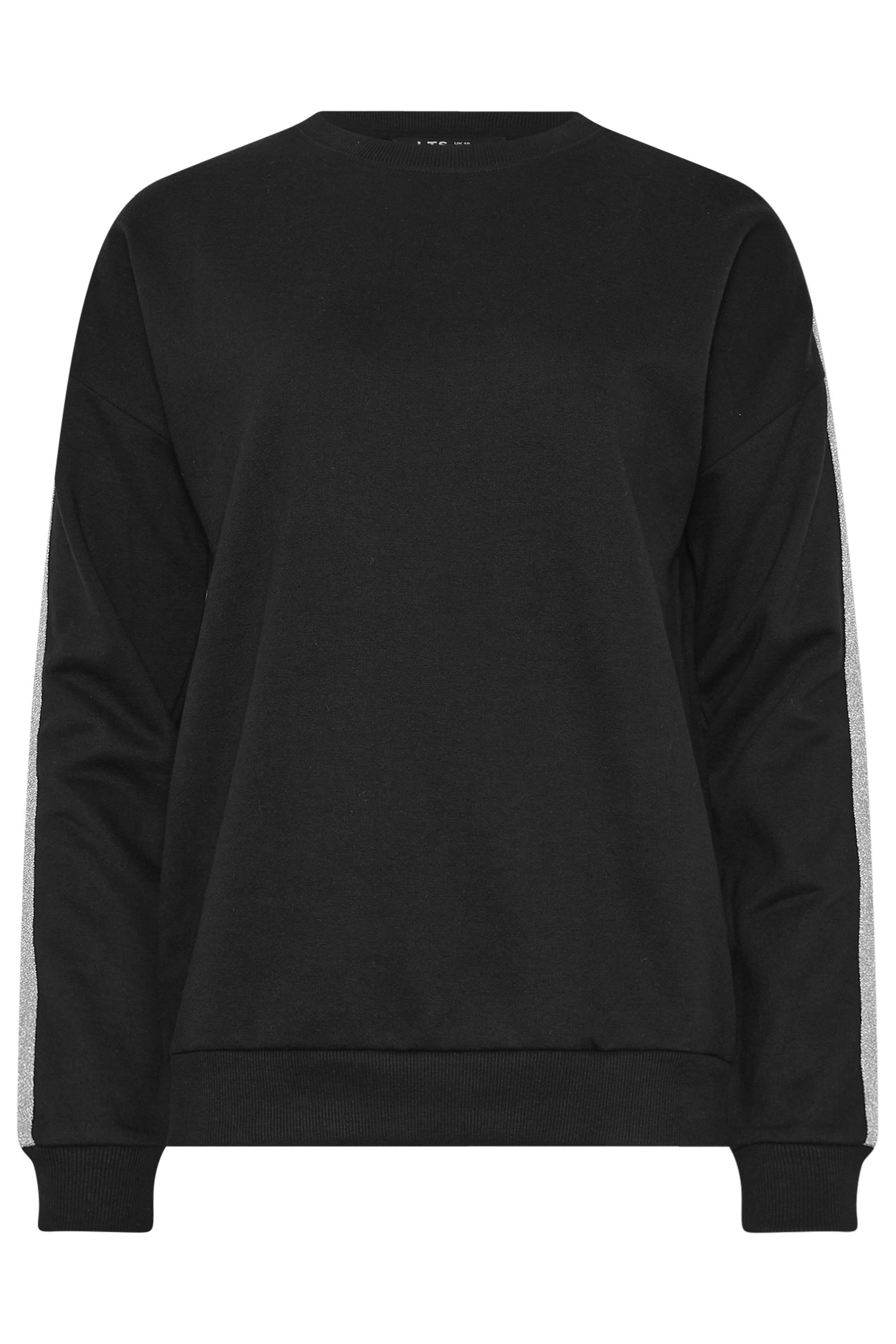 LTS Tall Black Lurex Side Stripe Crew Neck Sweatshirt | Long Tall Sally 7