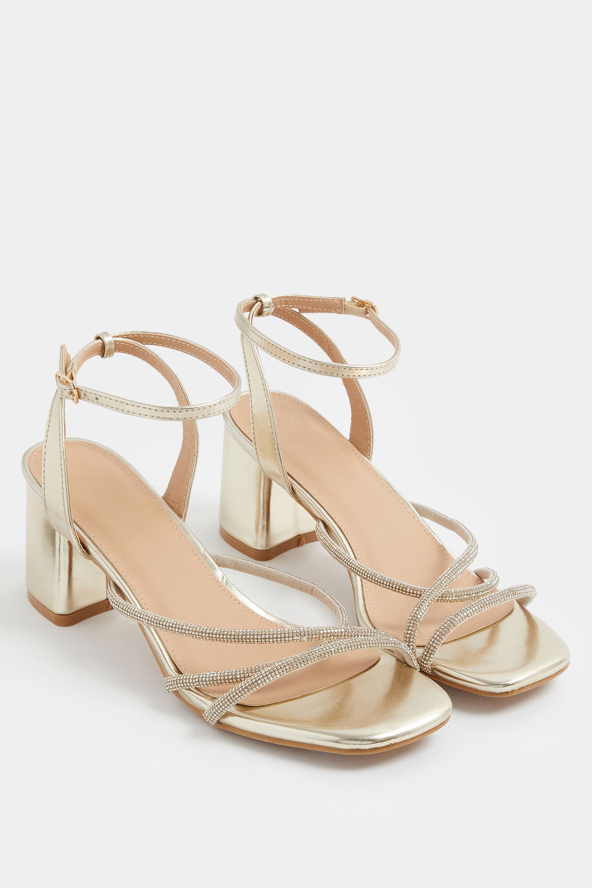 Gold Diamante Asymmetric Block Heels In Wide E Fit | Yours Clothing 1