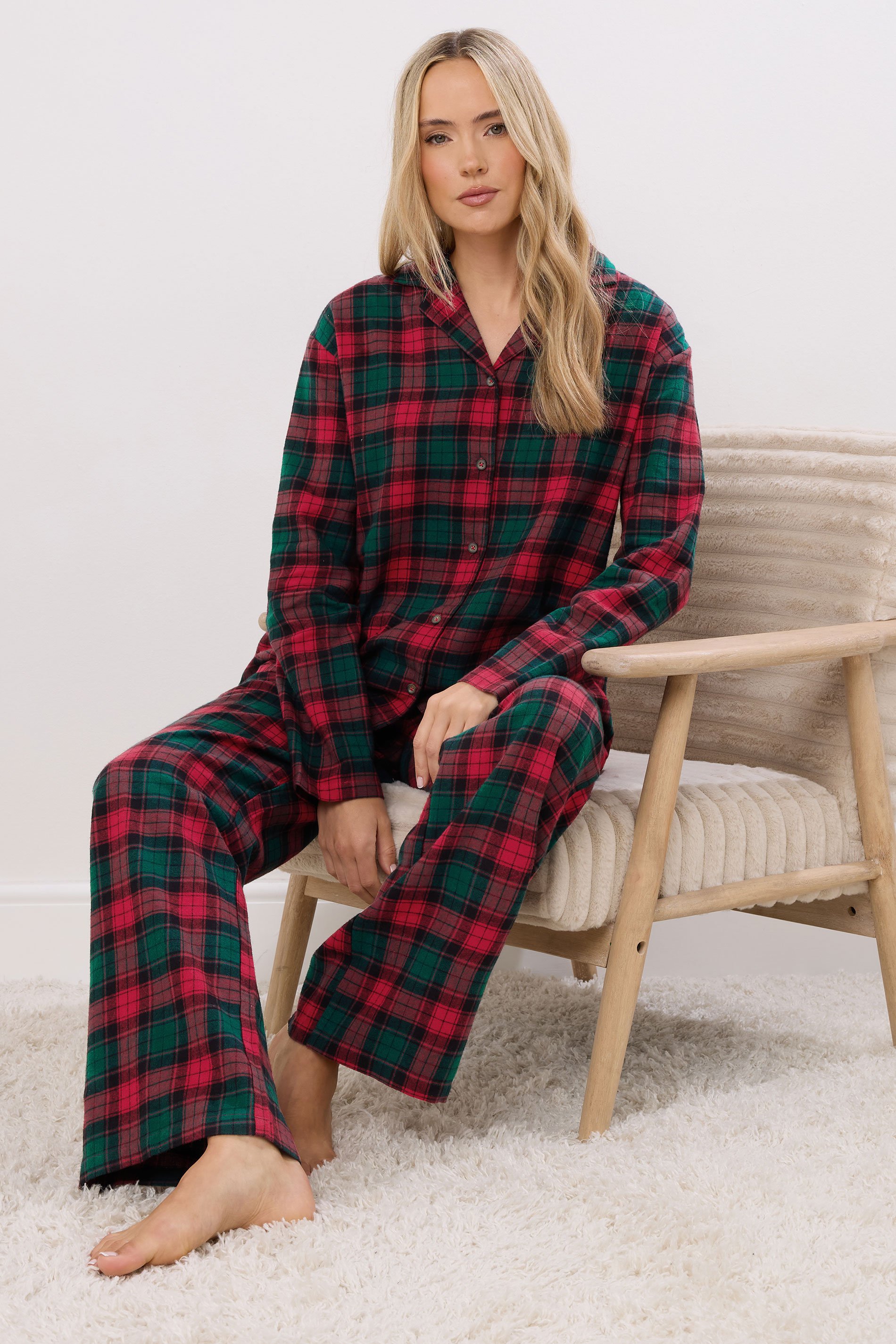 LTS Tall Red & Green Cotton Check Pyjama Set | Long Tall Sally 2