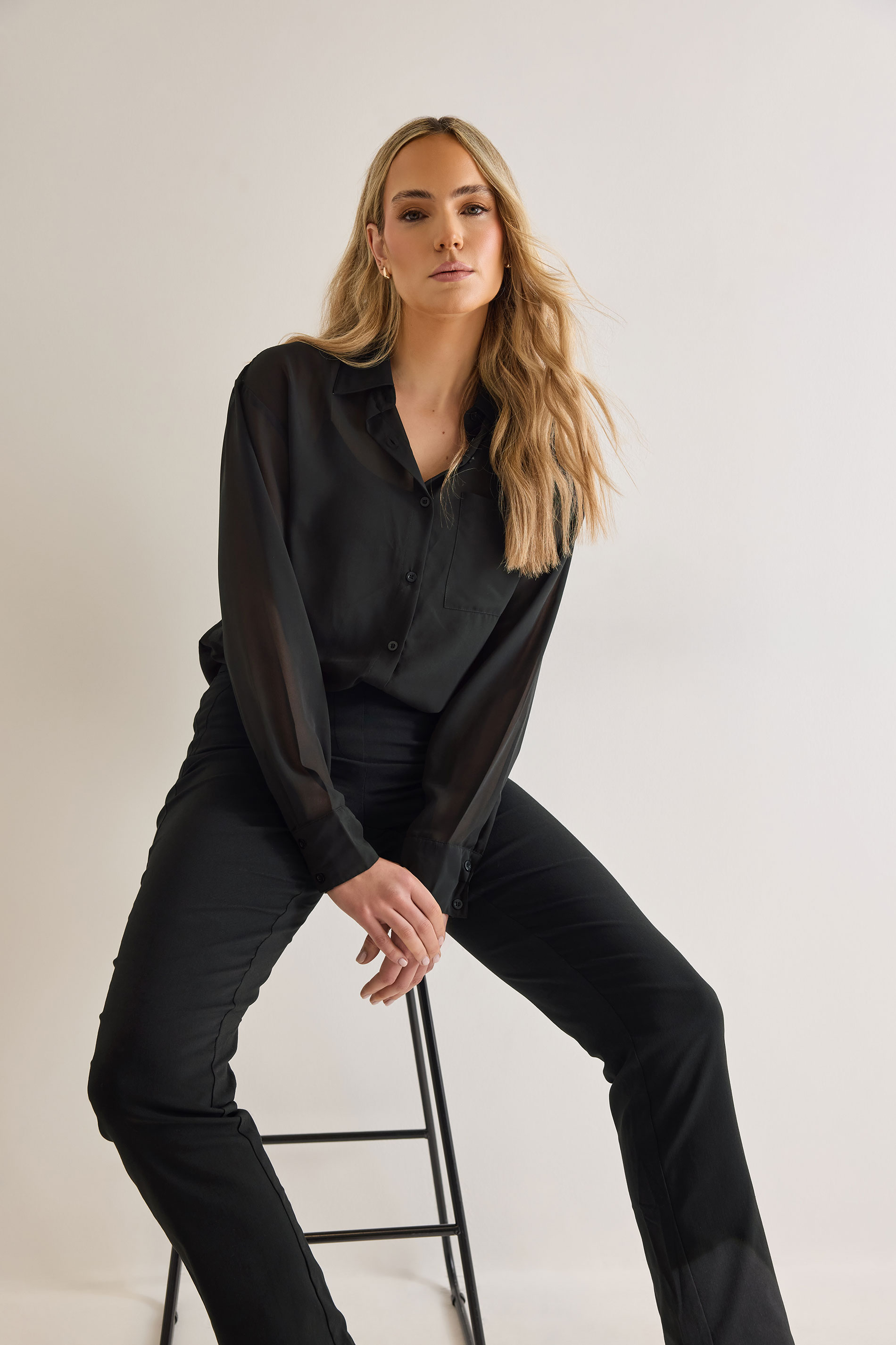 LTS Tall Black Sheer Long Sleeve Shirt | Long Tall Sally