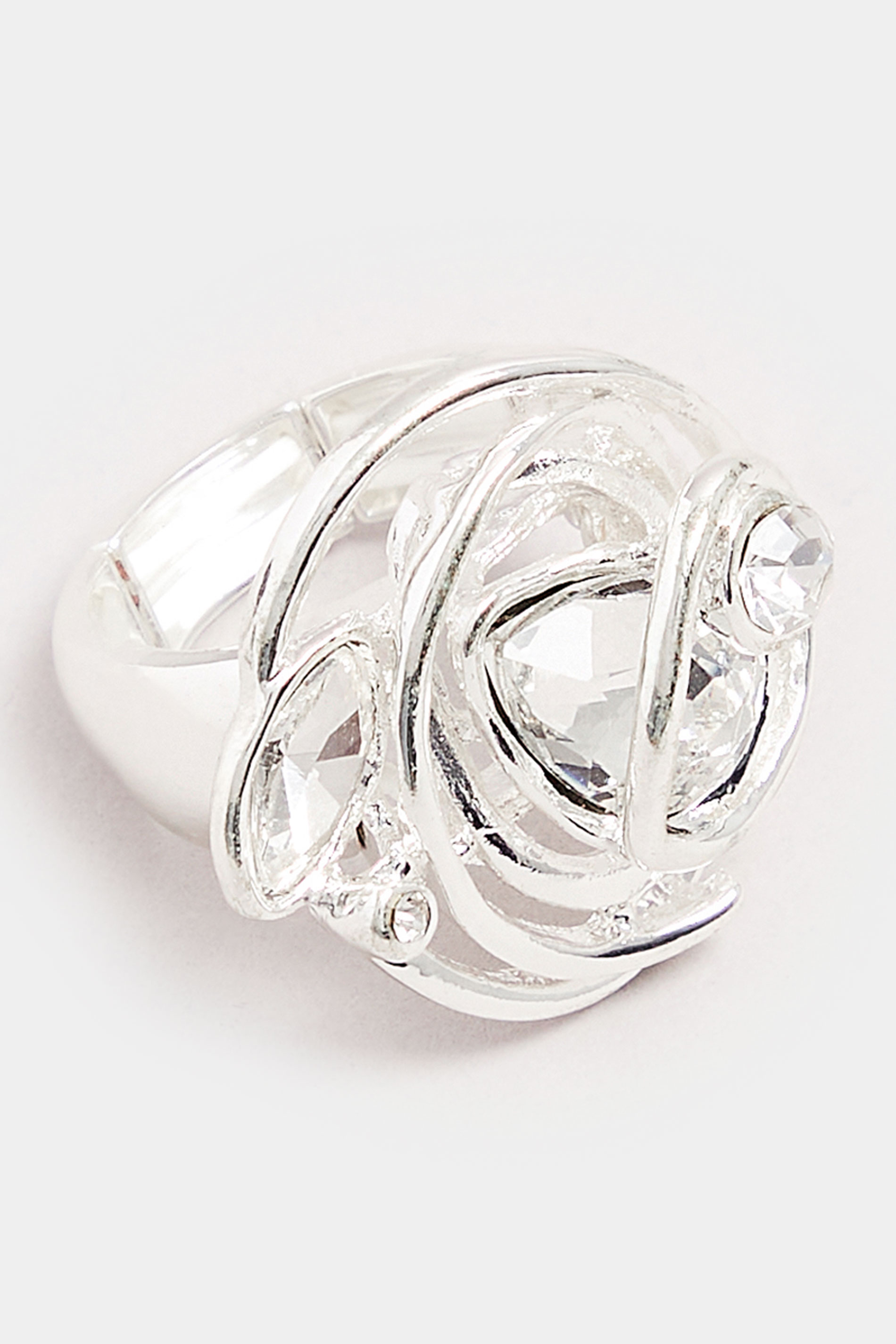 Silver Tone Diamante Oval Twist Stretch Ring | Yours Clothing 2